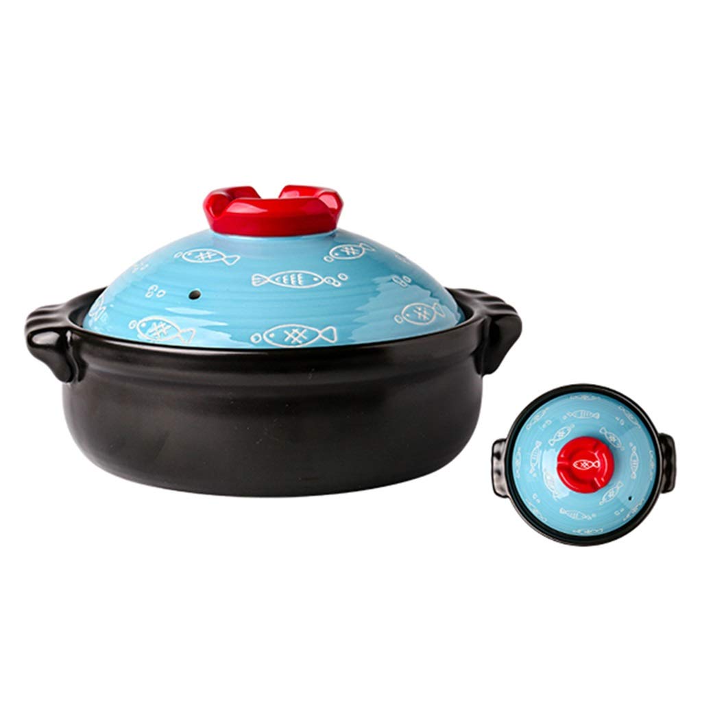 Ceramic Casserole Pot - 2.2QT Small Clay Cooking Pot for Gas Stove, Oven & Induction - Blue Refractory Kitchen Cookware (21.5x11.5cm) - Perfect for Stews, Soups & Slow Cooking