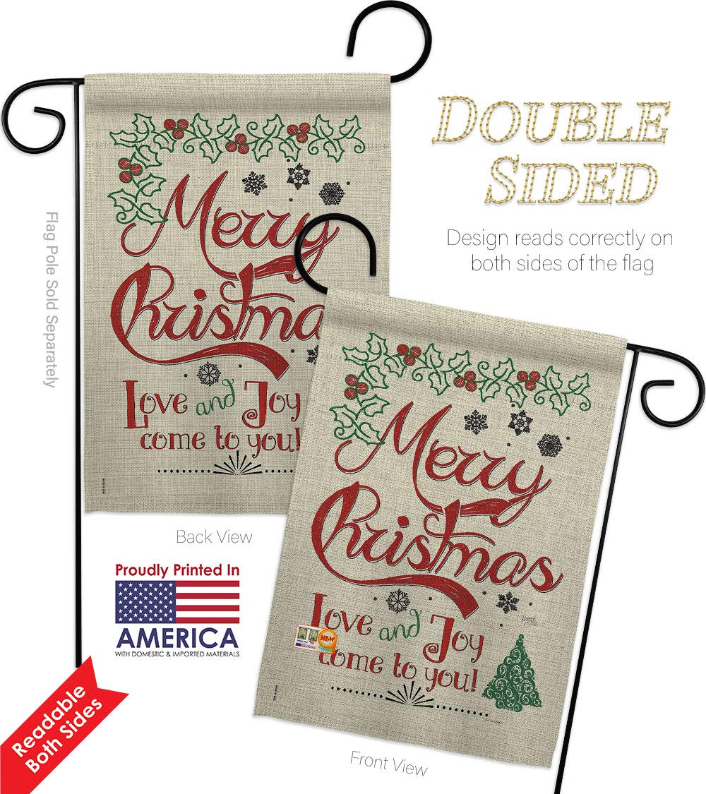 Christmas Linen Garden Flag Set with Stand - Santa & Reindeer Decor for Winter Yard