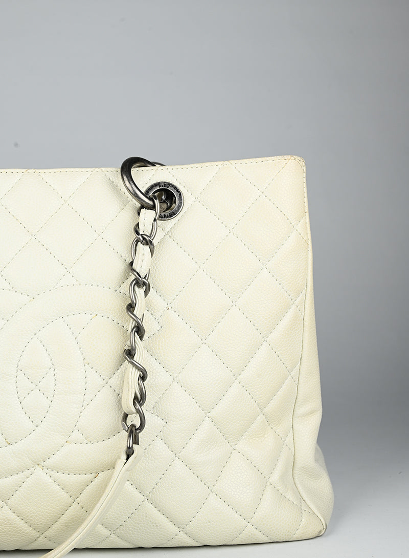 Authentic Chanel GST Leather Tote Bag in White - Luxury Handbag for Women, Perfect for Work, Travel & Everyday Use