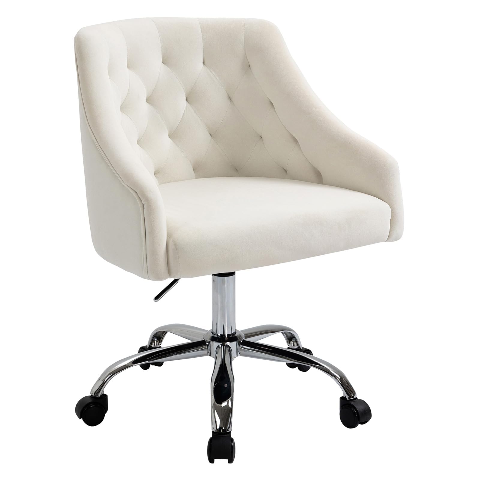 MOJAY Velvet Office Swivel Chair - Adjustable Height 360° Rotating Vanity Desk Chair with Gold Base, Soft Fabric Upholstery for Women's Home Office, Reception Area, and Dressing Room (White)