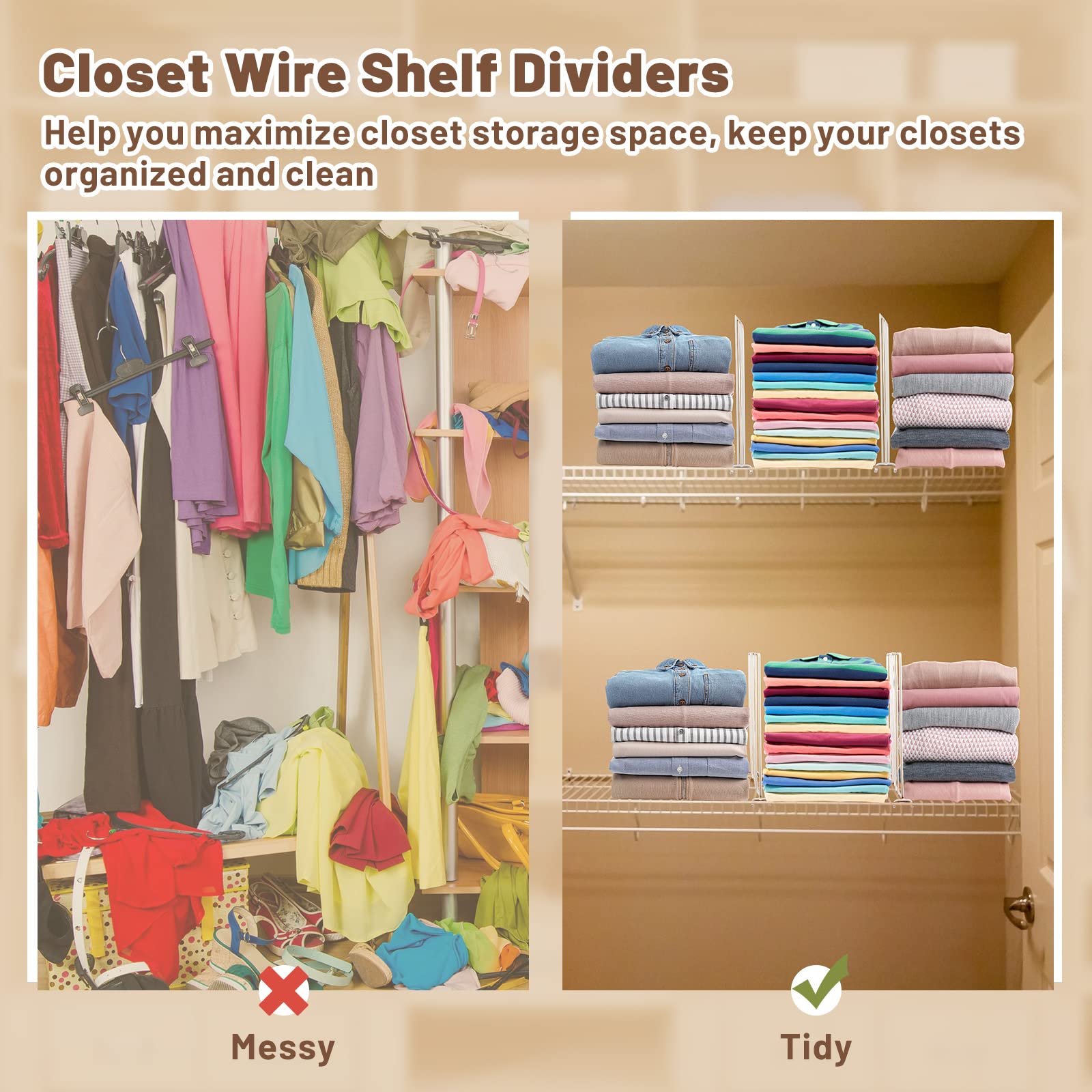 Amylove 24-Pack White Wire Shelf Dividers - Closet Organizer & Wardrobe Separators for Clothes Storage - Kitchen, Office & Cabinet Organization - Perfect for Wire Shelves & Storage Racks