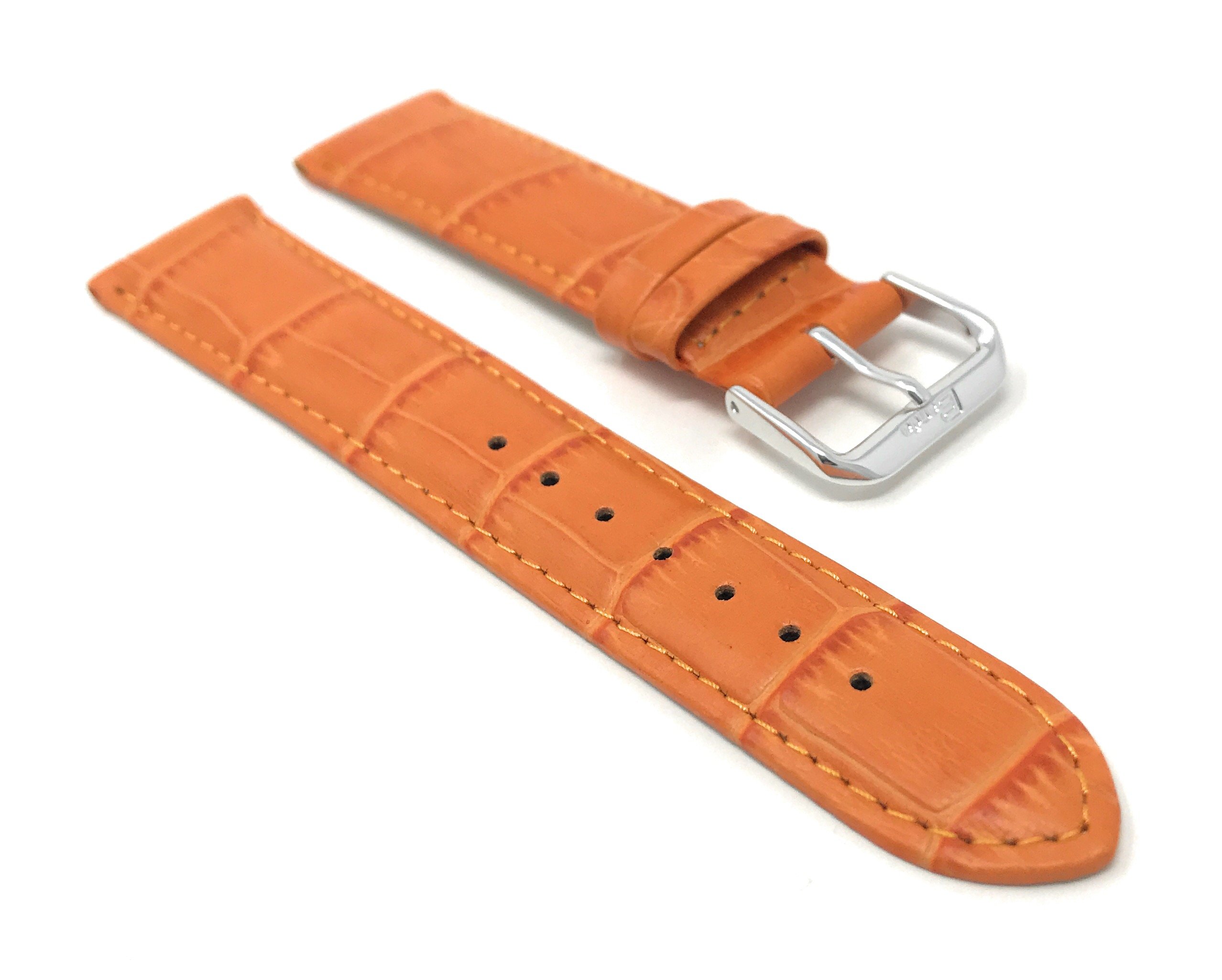 Italian Leather Watch Band 16mm - Orange Alligator Strap for Women | Dress & Casual Wear