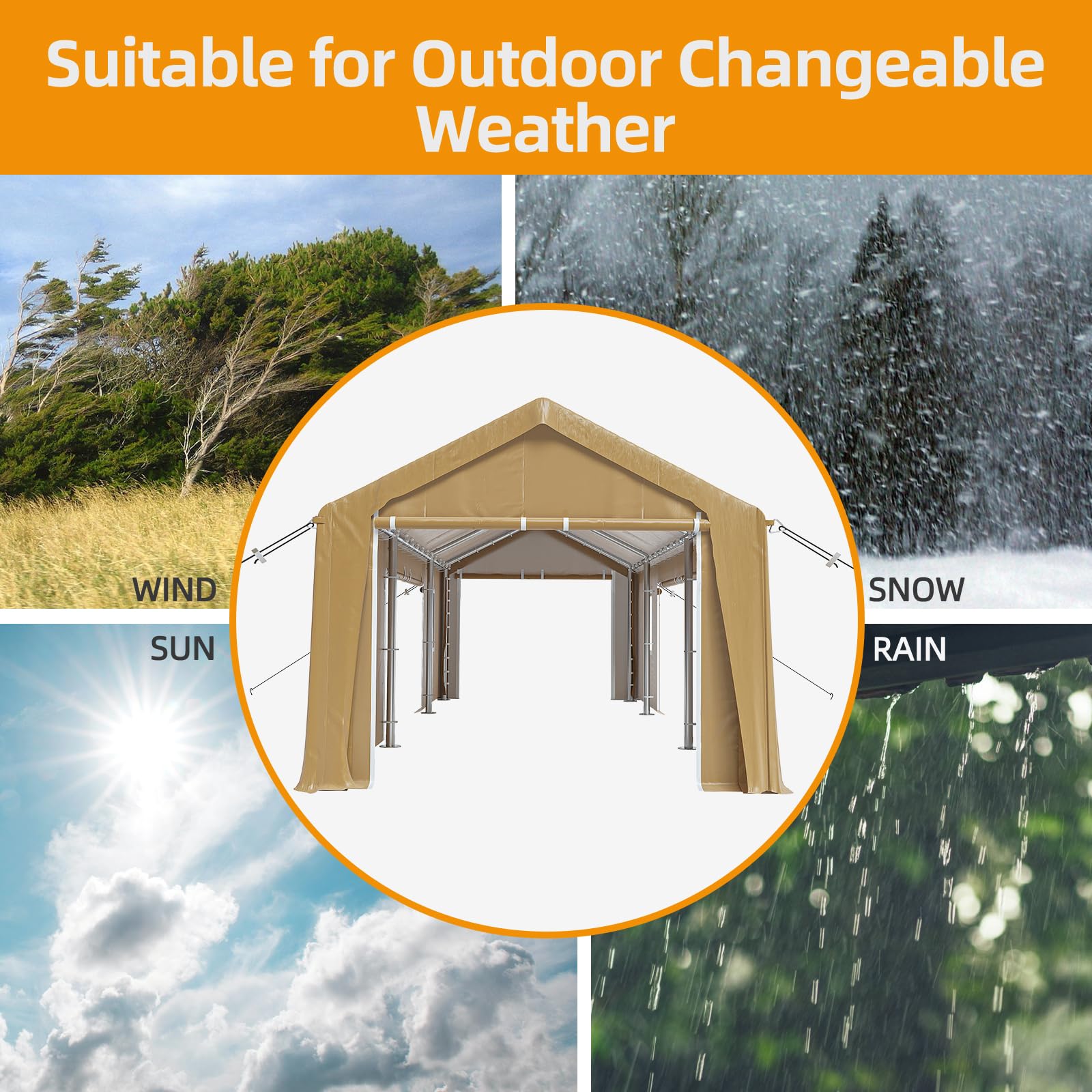 13'x20' Heavy Duty Carport Canopy - Portable Garage with 4 Roll-Up Doors & 4 Windows - Waterproof All-Season Outdoor Storage Shed for Car, Truck, Boat - Earthy Yellow | Perfect for Vehicle Protection, RV Cover & Backyard Storage