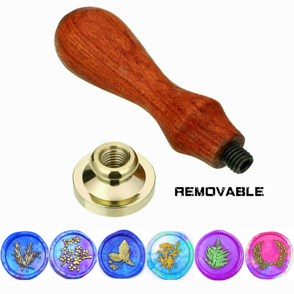 ANBOSE Botanical Wax Seal Stamp Kit - 6 Copper Seals with Wooden Handle for Letters, Invitations, Wedding Favors & DIY Crafts - Rosemary Leaf, Lily & Fern Wreath Designs
