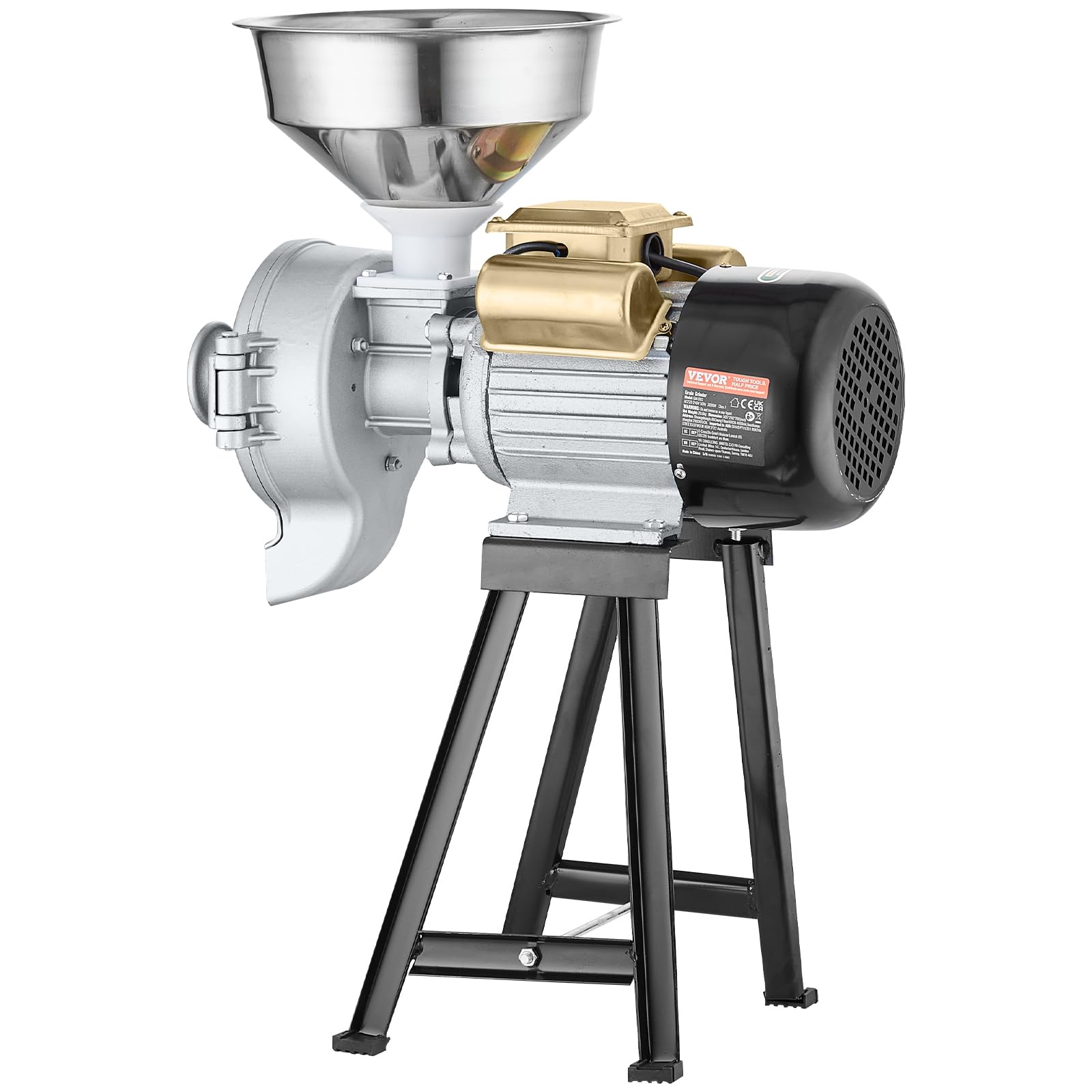 VEVOR 3000W Commercial Electric Grain Mill Grinder - Adjustable Corn Wheat Spice Grinder for Flour, Cereal & Feed - Heavy Duty Dry & Wet Powder Machine with Funnel - Perfect for Bakeries, Restaurants & Home Kitchens
