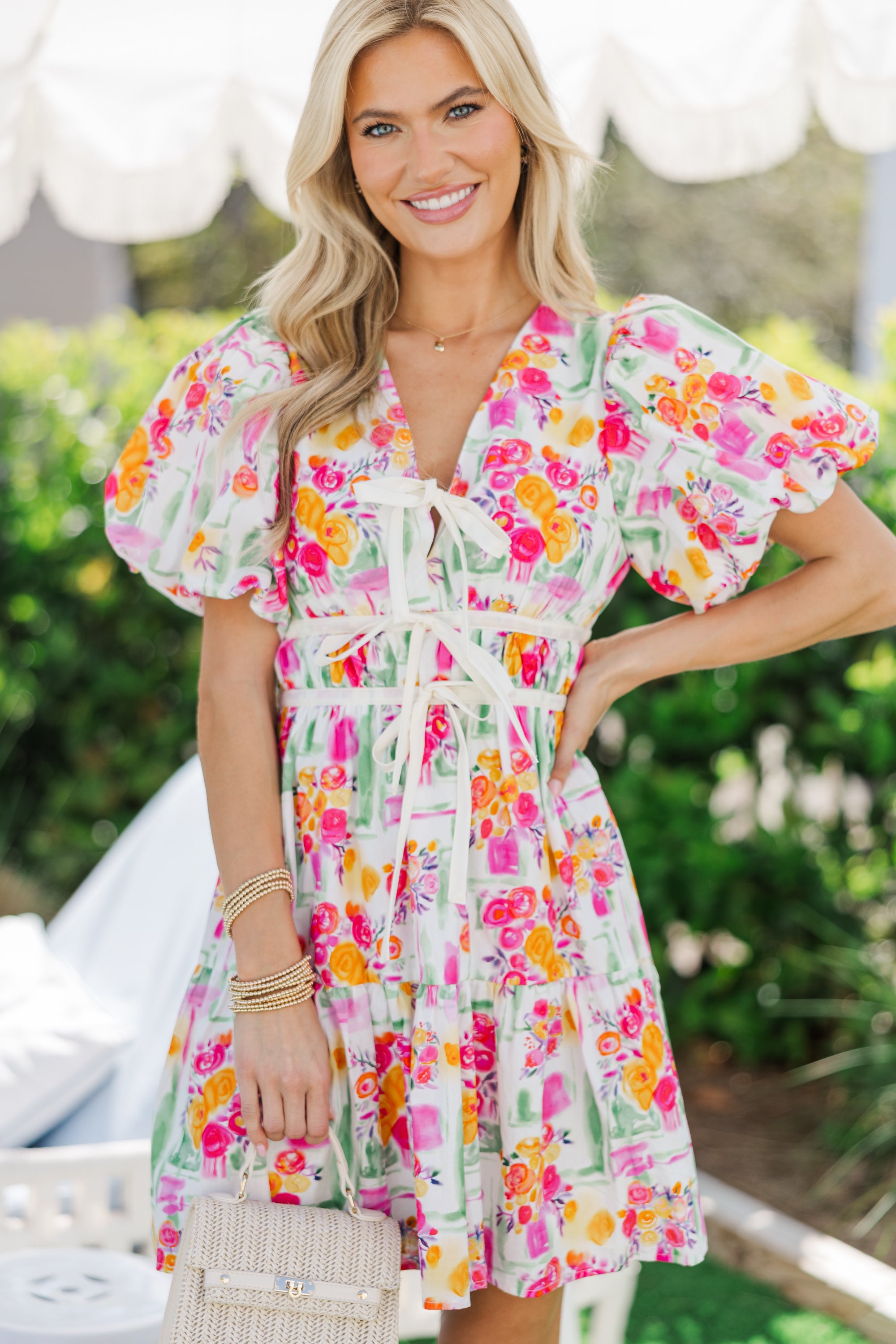 Believe In You Magenta Floral Dress - Women's Summer Flowy Maxi Dress with V-Neck & Long Sleeves - Perfect for Beach Vacations, Date Nights & Outdoor Weddings