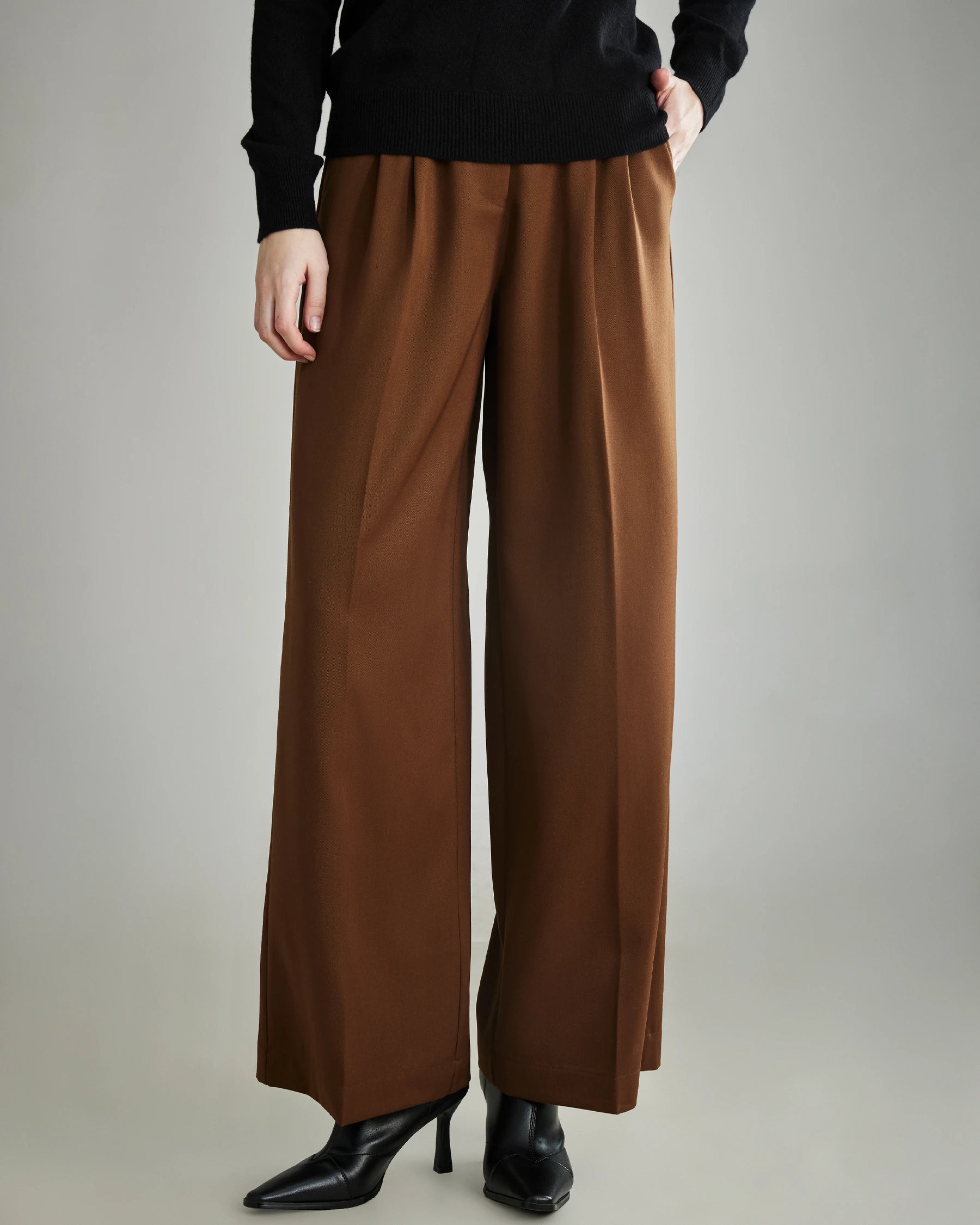 Women's High Waist Pleated Wool Wide Leg Pants - Comfortable & Stylish Winter Trousers for Office, Travel & Casual Wear