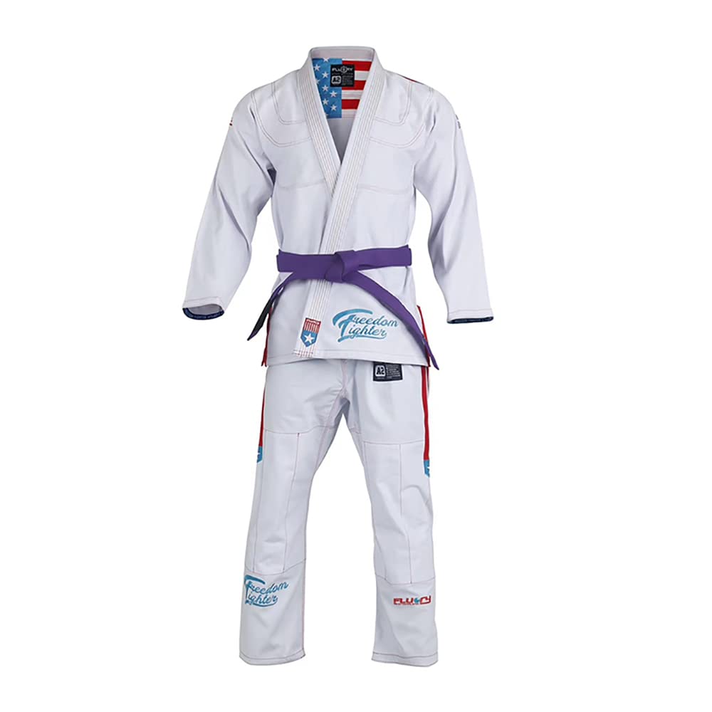 FLUORY Women's Brazilian Jiu Jitsu Gi - Premium BJJ Kimono Uniform for Ladies - Perfect for Training, Competition & MMA (White/Blue/Black)