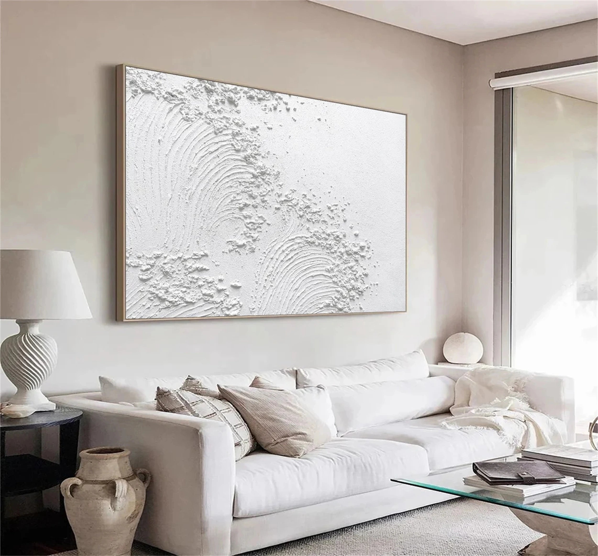 White Minimalist Textured Painting Canvas #MM120 - Premium Abstract Wall Art for Modern Home & Office Decor