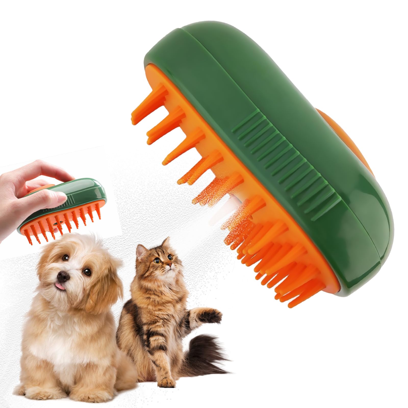 **3-in-1 Cat Steam Brush with Silicone Massage – Detangle & Remove Loose Hair – Pet Grooming Brush for Cats & Dogs – Avocado Green – Perfect for Shedding Control & Relaxing Massage at Home**