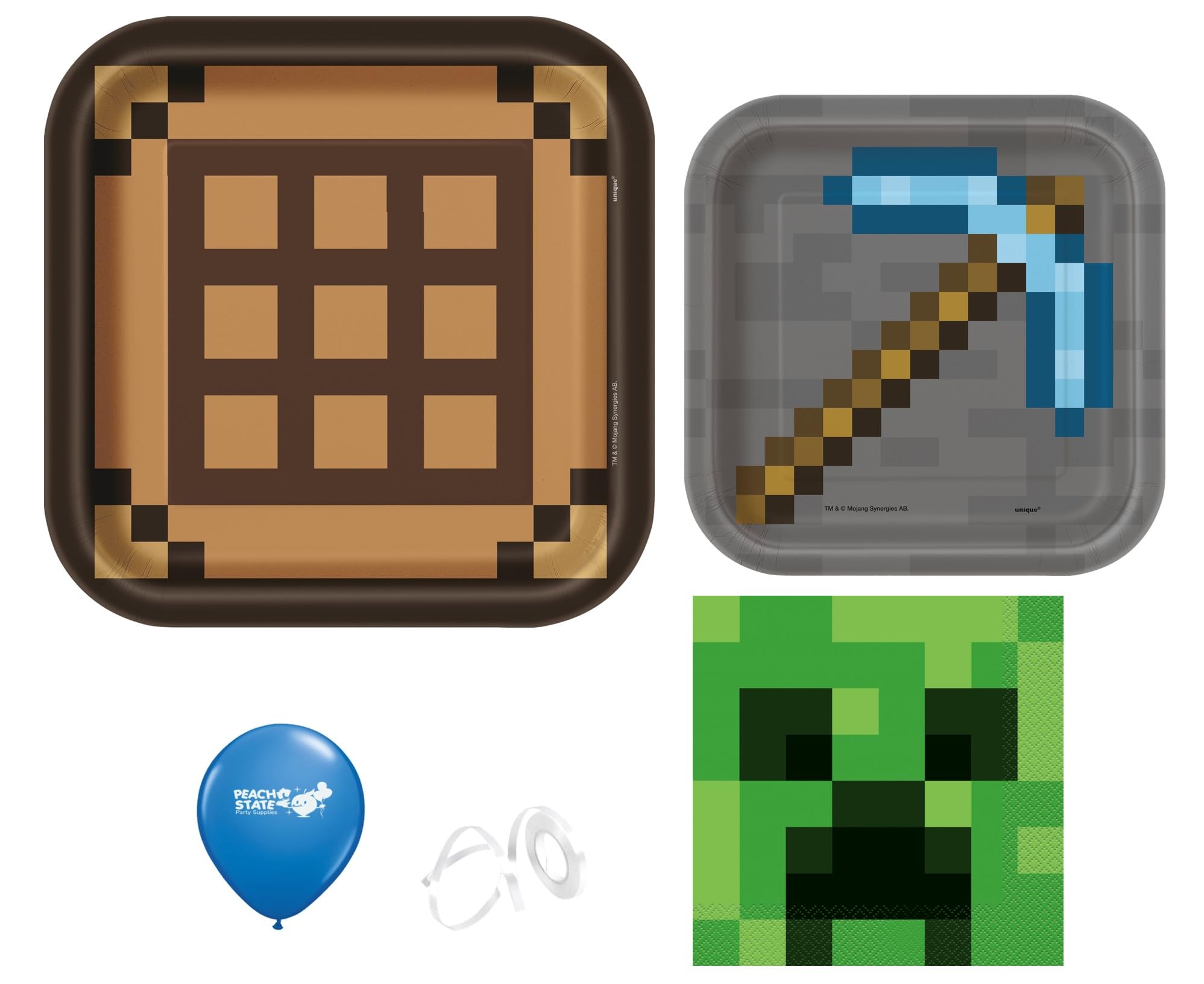 Minecraft Birthday Party Supplies Bundle - 8 Pack with Plates, Napkins, Tablecover for Gaming Themed Parties, Kids Celebrations & Decorations