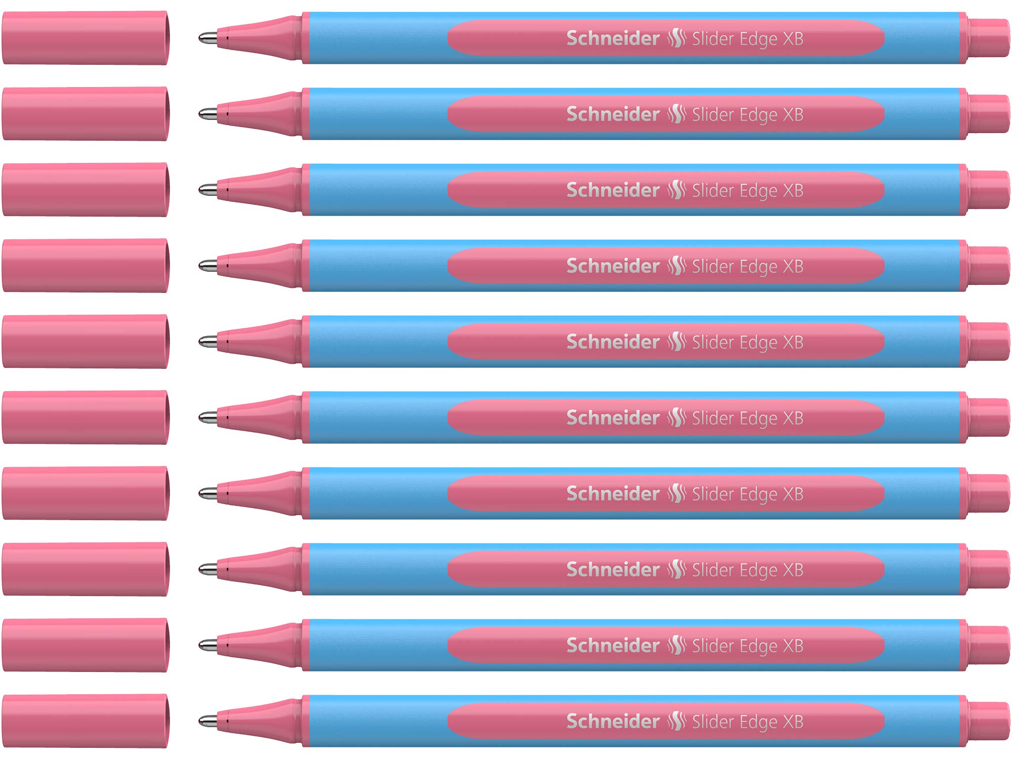Schneider Slider Edge Pastel XB (Extra Broad) Ballpoint Pen - 1.4mm Tip, Light Blue Barrel with Flamingo Ink - 10-Pack (152222) | Smooth Writing for Office, School & Note Taking