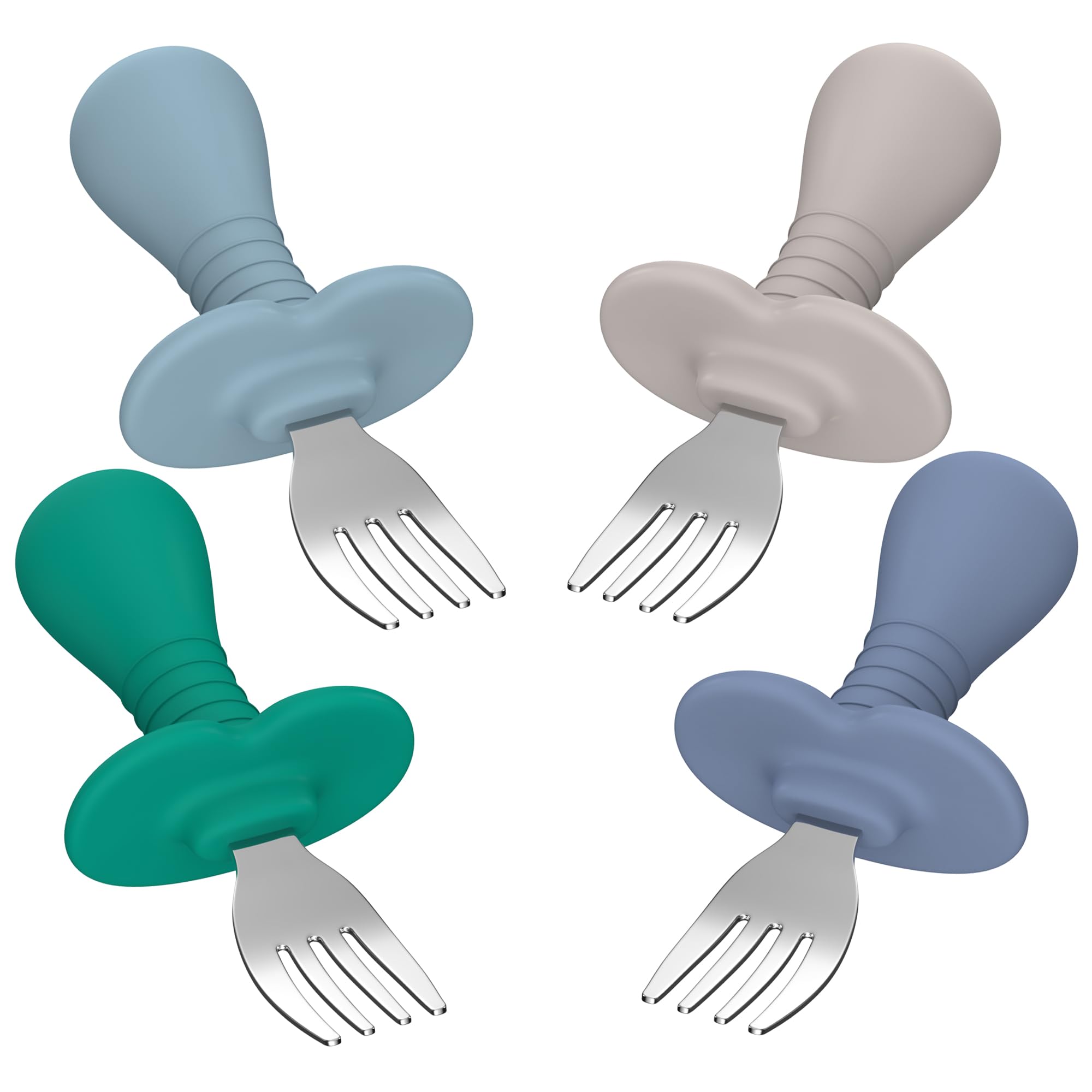 4-Piece Toddler Forks Set - BPA-Free Baby Forks with Soft Silicone Handle & 18/8 Stainless Steel - Anti-Choke Safety Design for Kids - Perfect for Baby-Led Weaning, Preschool Meals & Travel Snacks