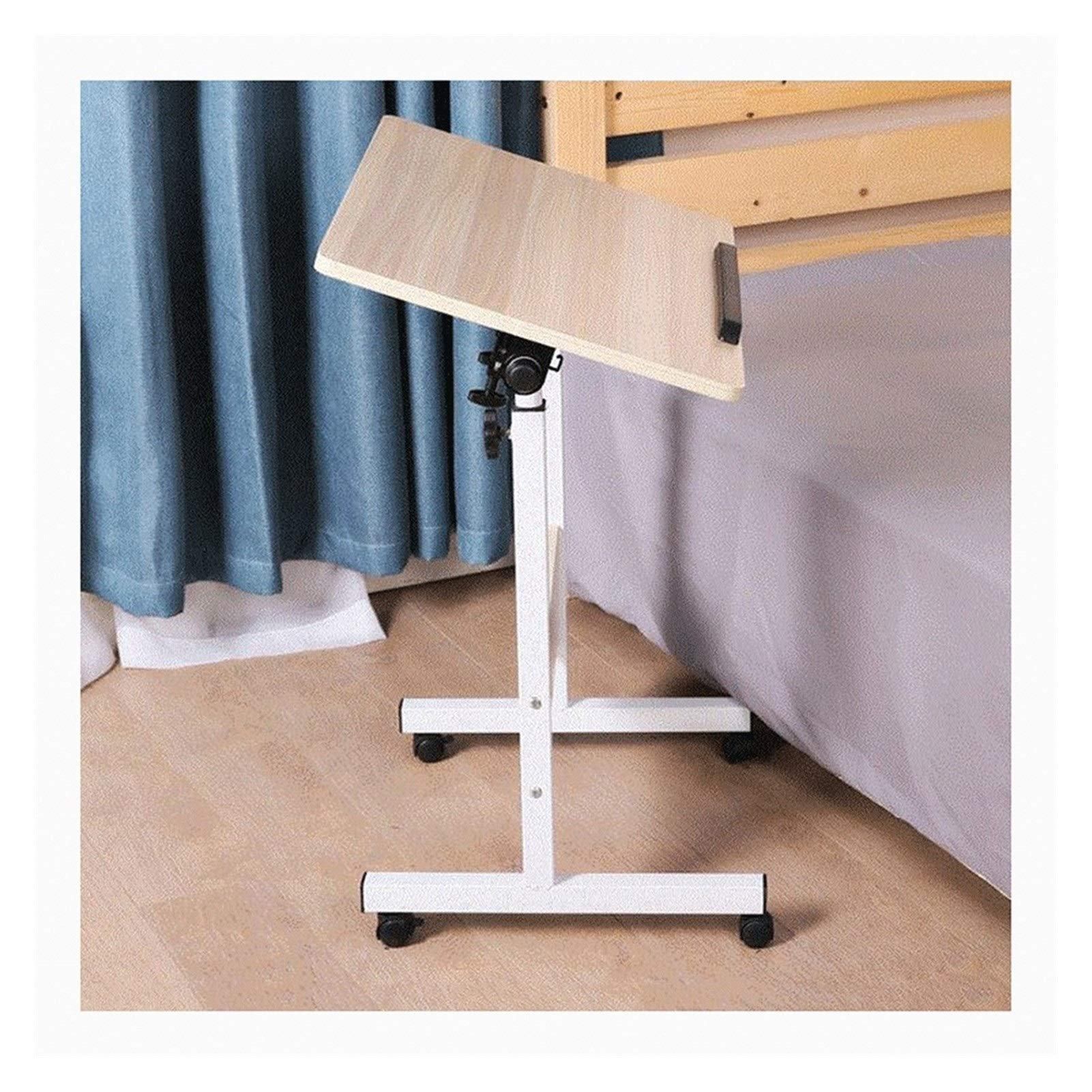 Adjustable Mobile Laptop Desk with Wheels - White Maple 80x50x87cm Rolling Computer Table for Bed, Sofa & Office Use - Perfect for Work, Study & Snacking in Any Room