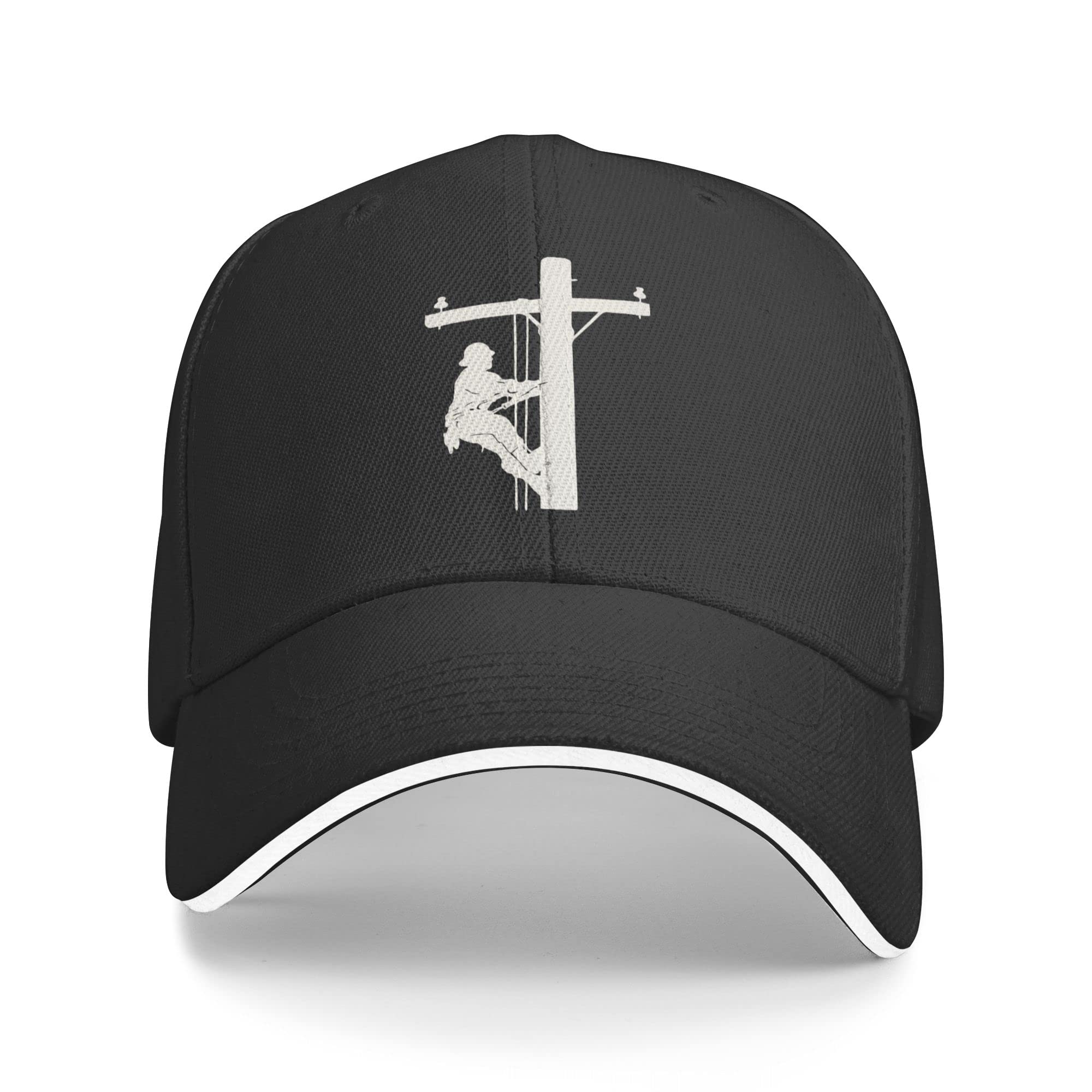 Lineman Baseball Cap for Men & Women - Adjustable Peaked Sandwich Dad Hat - Golf & Outdoor Sports Hat in Black - Perfect for Work, Golfing & Casual Wear