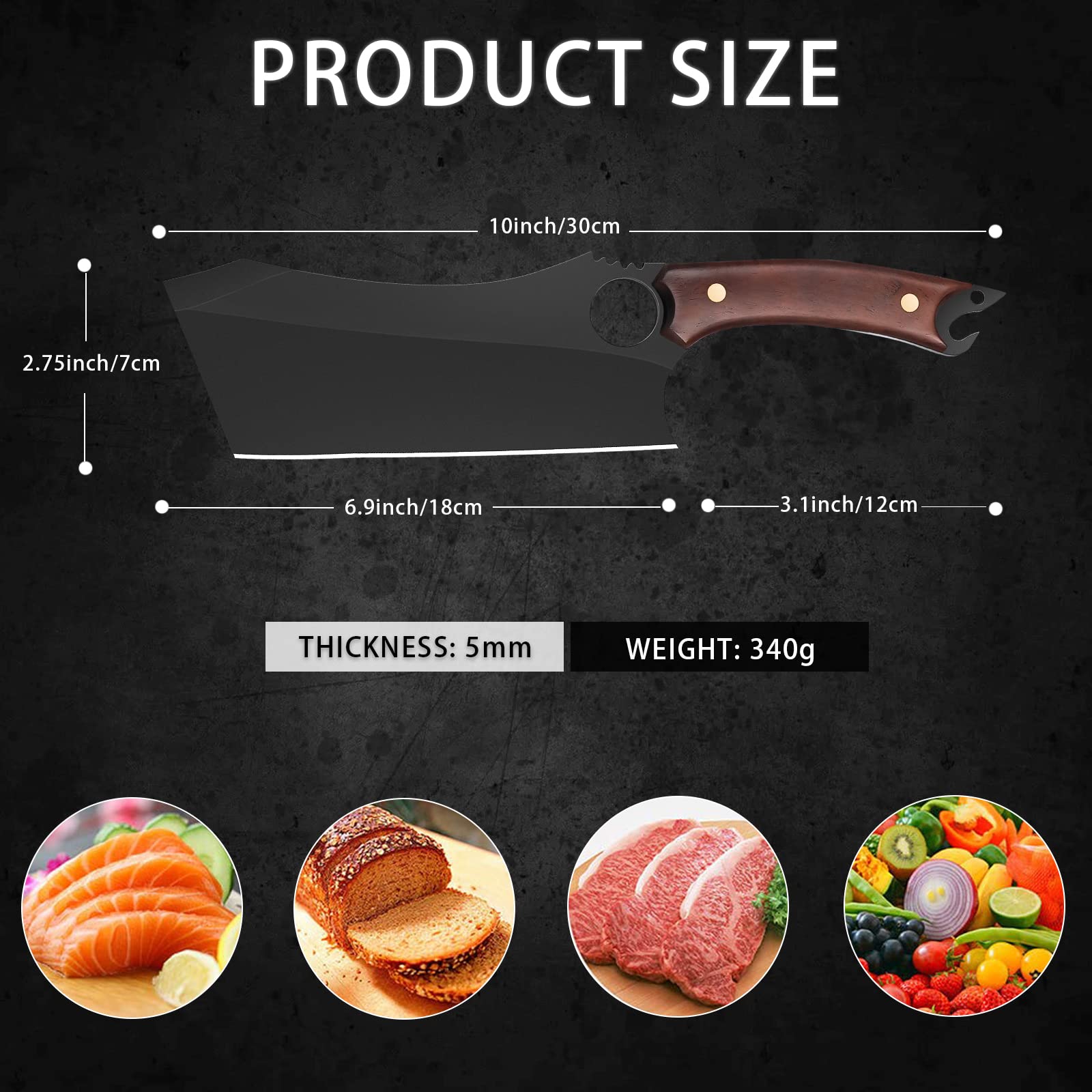 10 Inch Black Meat Cleaver - High Carbon Steel Chef Butcher Knife with Sheath | Sharp Boning & Chopping Knife for Cooking, BBQ & Camping | Includes Gift Box & Bottle Opener | Perfect for Professional Chefs & Outdoor Enthusiasts