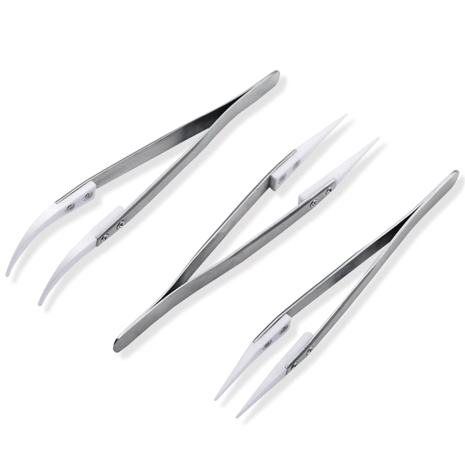 Professional Ceramic Hair Removal Tweezers - Heat Resistant & Non-Conductive Stainless Steel Body - Multi-Function Beauty Tool Kit for Eyebrow Shaping, Splinter Removal & Crafting (Silver01/Silver02) - Perfect for Home Salon, Travel & DIY Projects