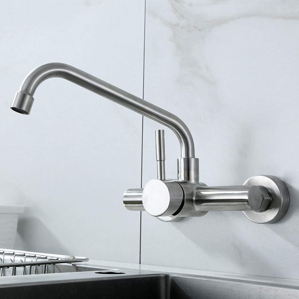 Wall Mounted 2-Hole Kitchen Sink Faucet with Swivel Spout & Single Lever - Brushed Nickel Finish for Bathroom & Washroom | Durable, Modern Design for Home & Commercial Use