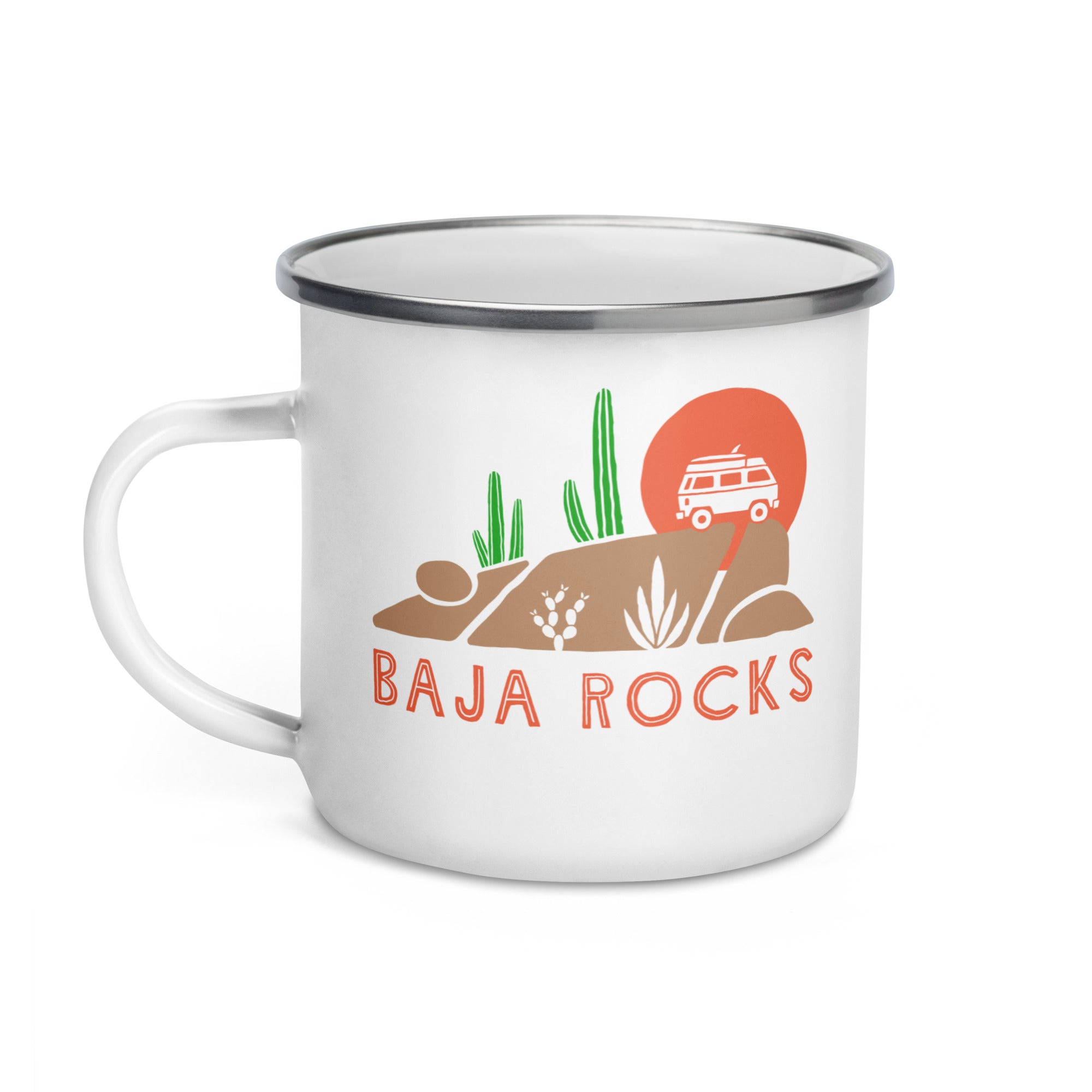 Baja Rocks Enamel Camping Mug - Durable & Lightweight Coffee Cup for Outdoor Adventures, Hiking, and Beach Trips