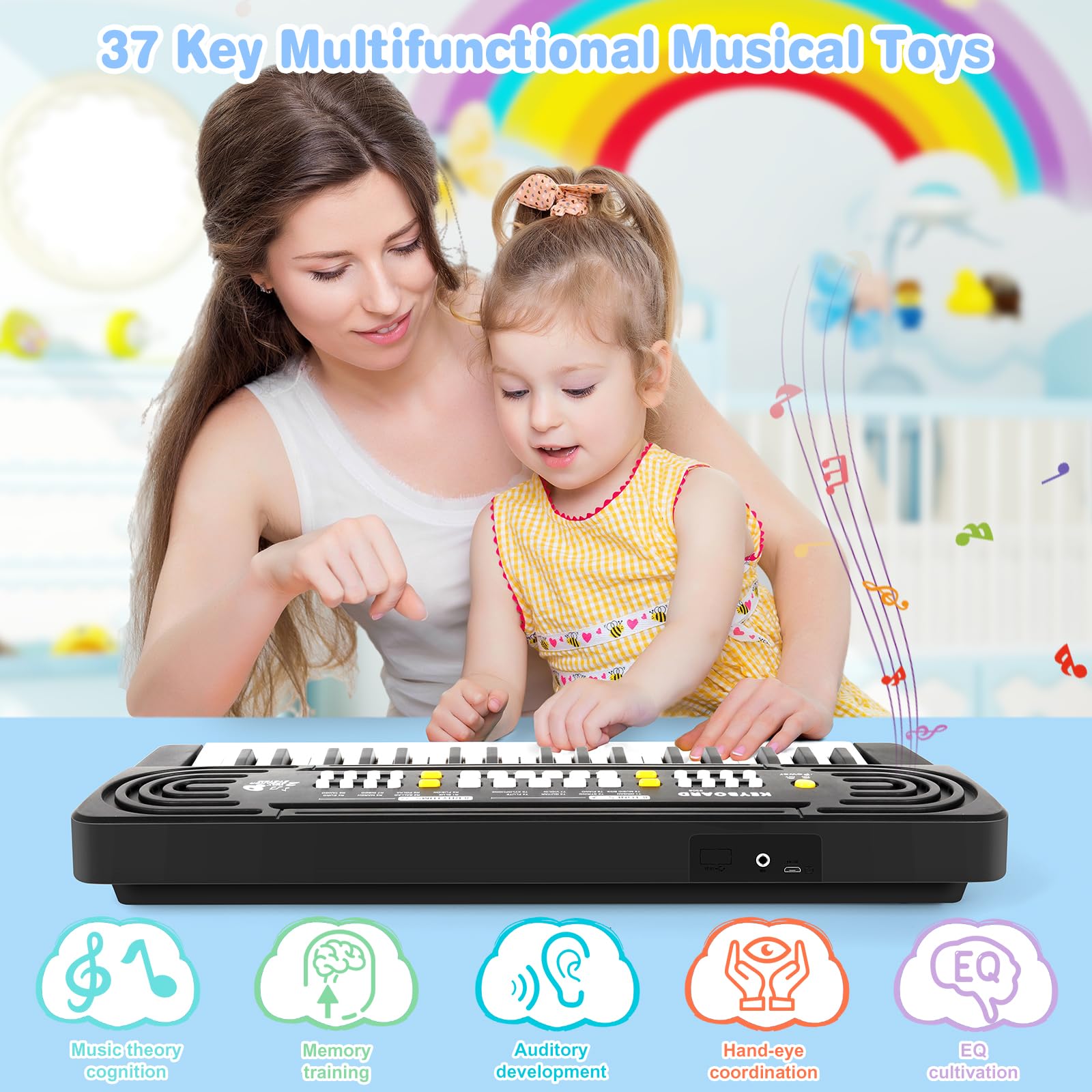 37-Key Electronic Keyboard Piano for Kids - Portable Music Toy with Light-Up Keys, Ideal Beginner Piano for Boys & Girls Ages 3-6 - Perfect Birthday Gift for Toddlers & Preschoolers (Home Use, Classroom Learning, Music Education)
