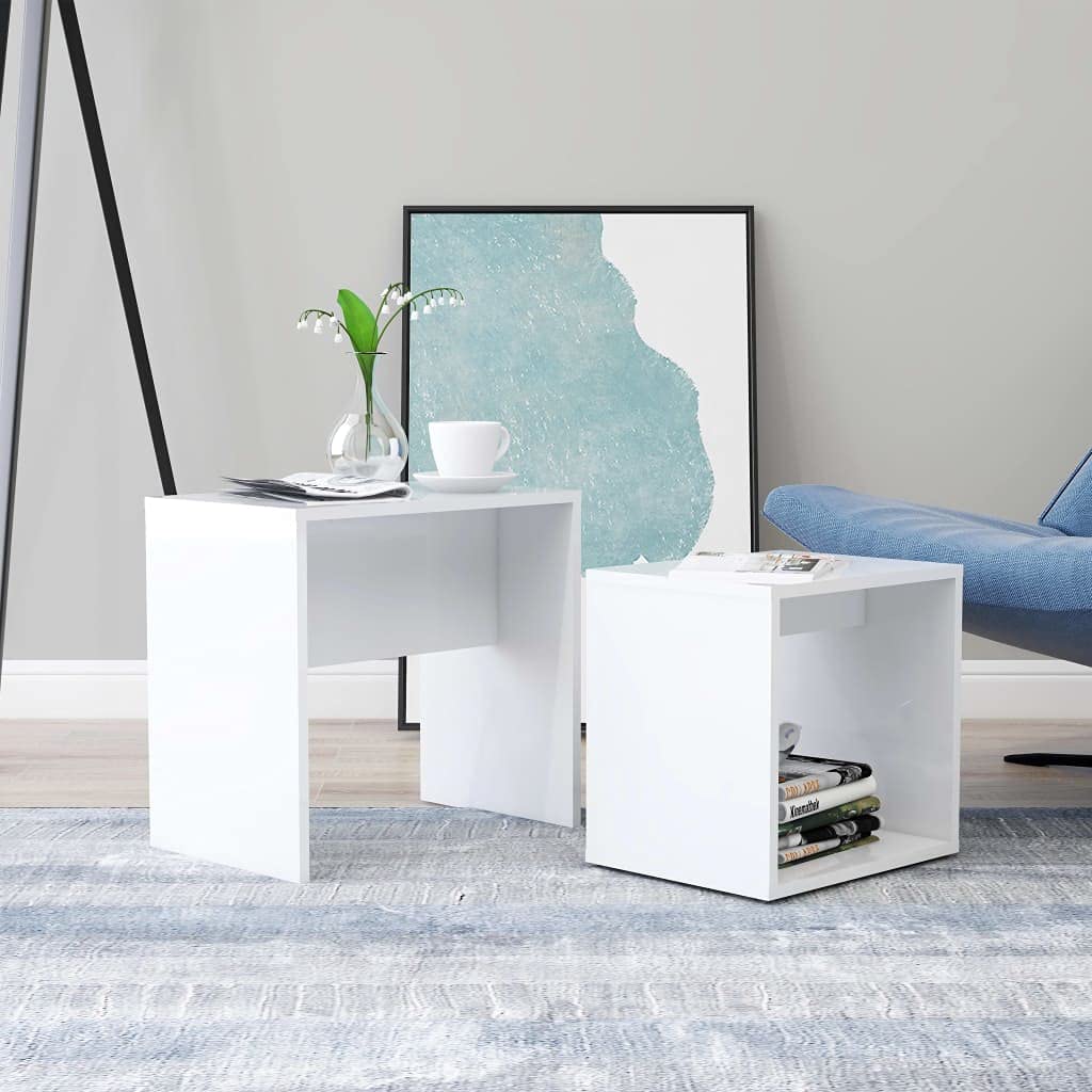 Modern White High-Gloss Coffee Table Set - 18.9