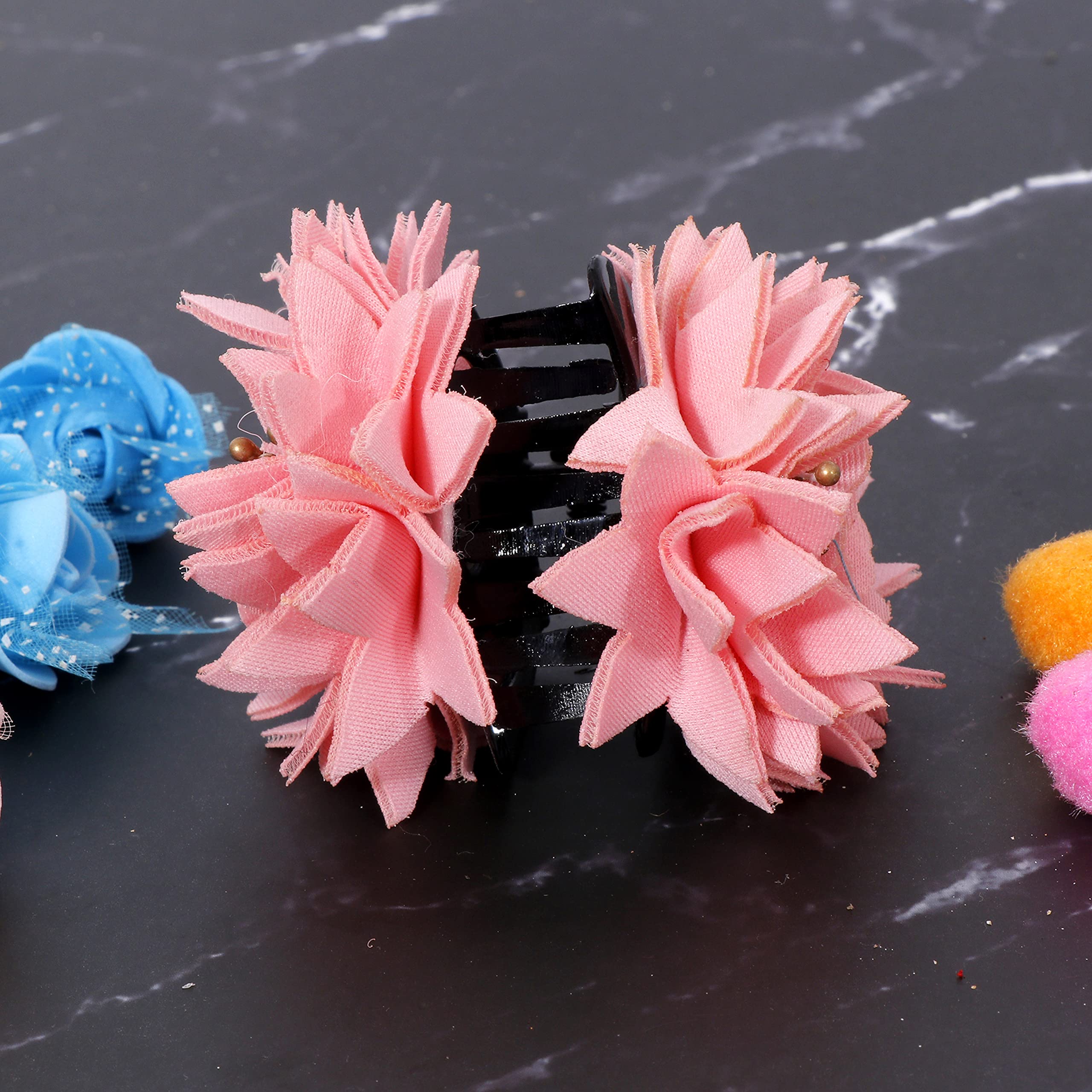Honbon Fashion Fabric Pink Hair Clip with Golden Stone - Stylish Flower Hair Clutch for Women & Girls (Pack of 1) - Perfect for Parties, Weddings & Everyday Accessories