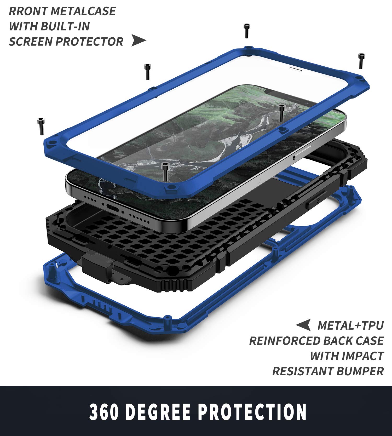 iPhone 12 Pro Max Case - Heavy Duty Hybrid Military Shockproof Rugged Cover with Built-in Screen Protector & Stand | Compatible with iPhone 12 Pro Max | Blue | Perfect for Outdoor Activities, Work & Travel Protection