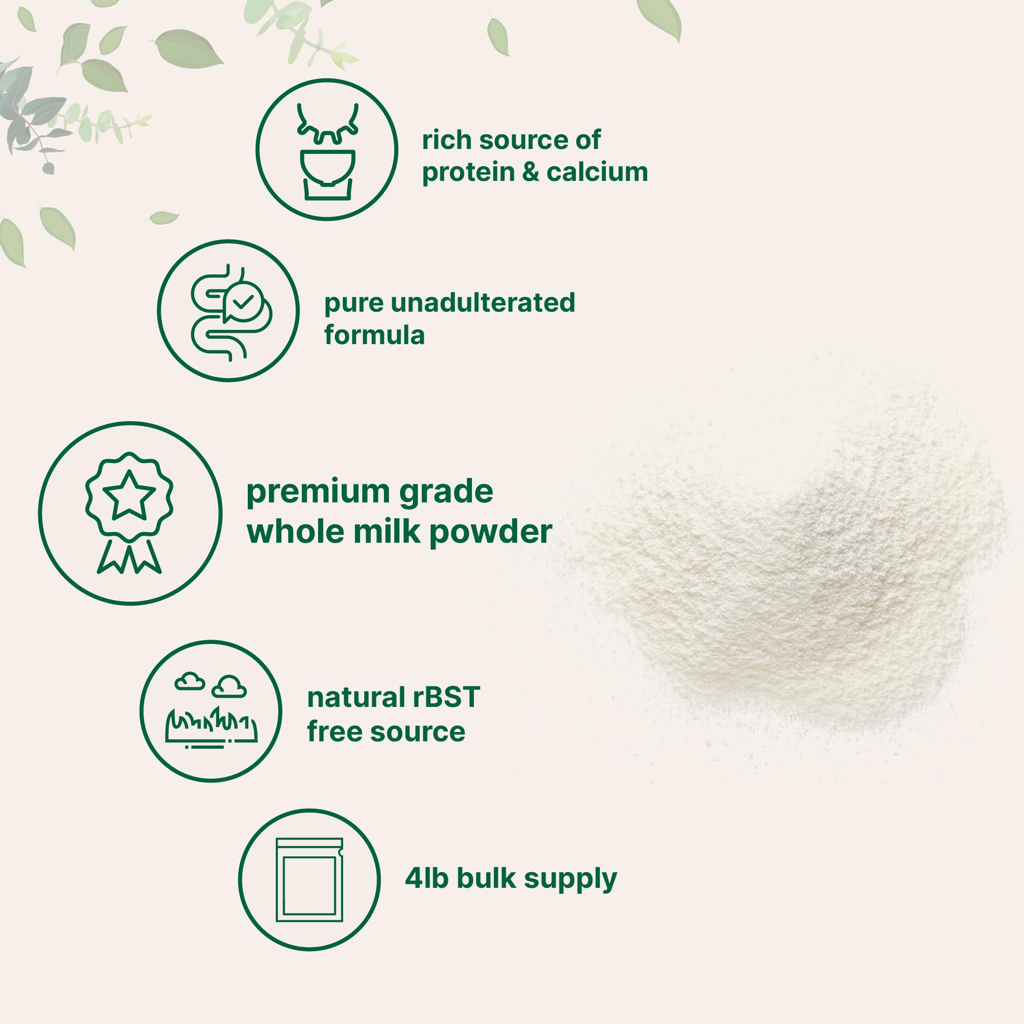 Micro Ingredients Whole Milk Powder, 4lbs | rBST Hormone Free, Pasture Raised, Non-GMO, High Protein | Premium Grade Powdered Milk for Baking, Cooking & Smoothies | Rich in Calcium & Vitamins