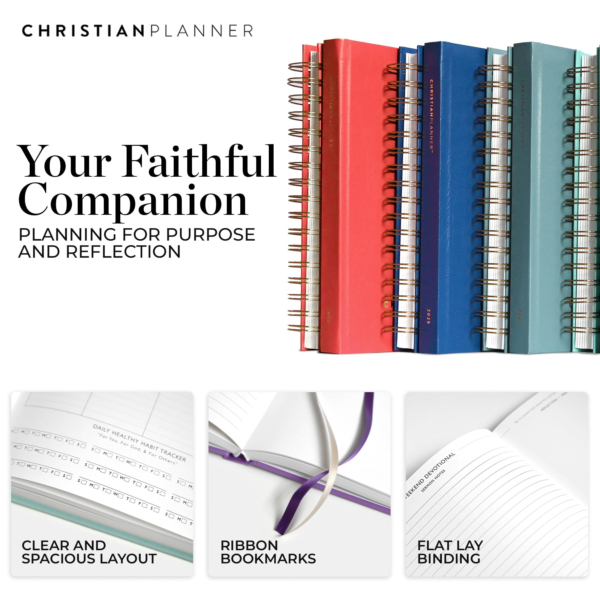 2025 Christian Planner - Spiral Bound Bible Journal & Gratitude Notebook with FSC Certified Eco Paper, 7x10 Inch - Monthly/Weekly/Daily Organizer for Prayer, Scripture Study & Goal Tracking (Fern Green)