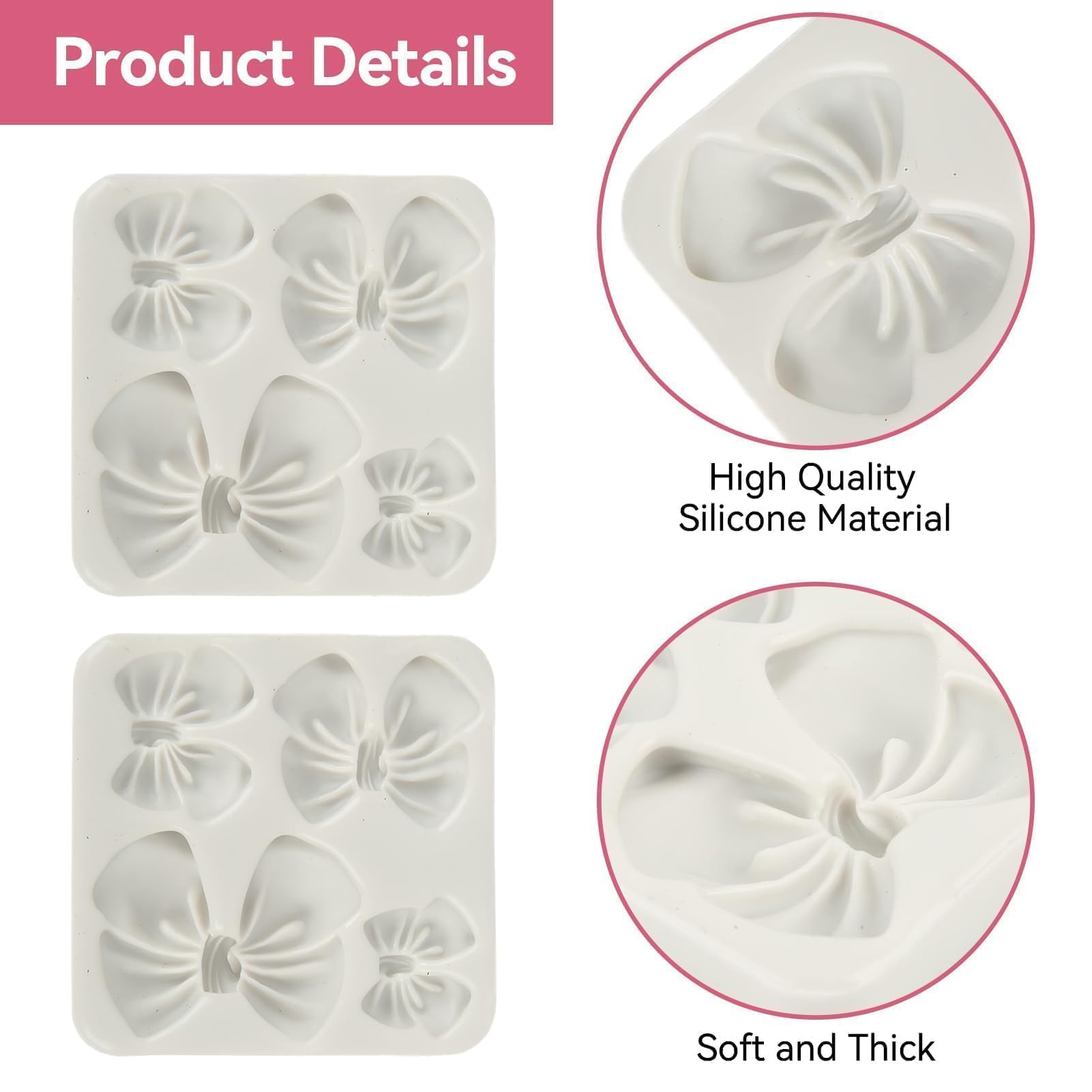 2-Piece Mini Silicone Fondant Bow Molds for Cake, Cupcake, Candy & Chocolate Decoration | Cartoon Bow Chocolate Molds | Perfect for Birthday Parties, Wedding Cakes & DIY Dessert Decorating