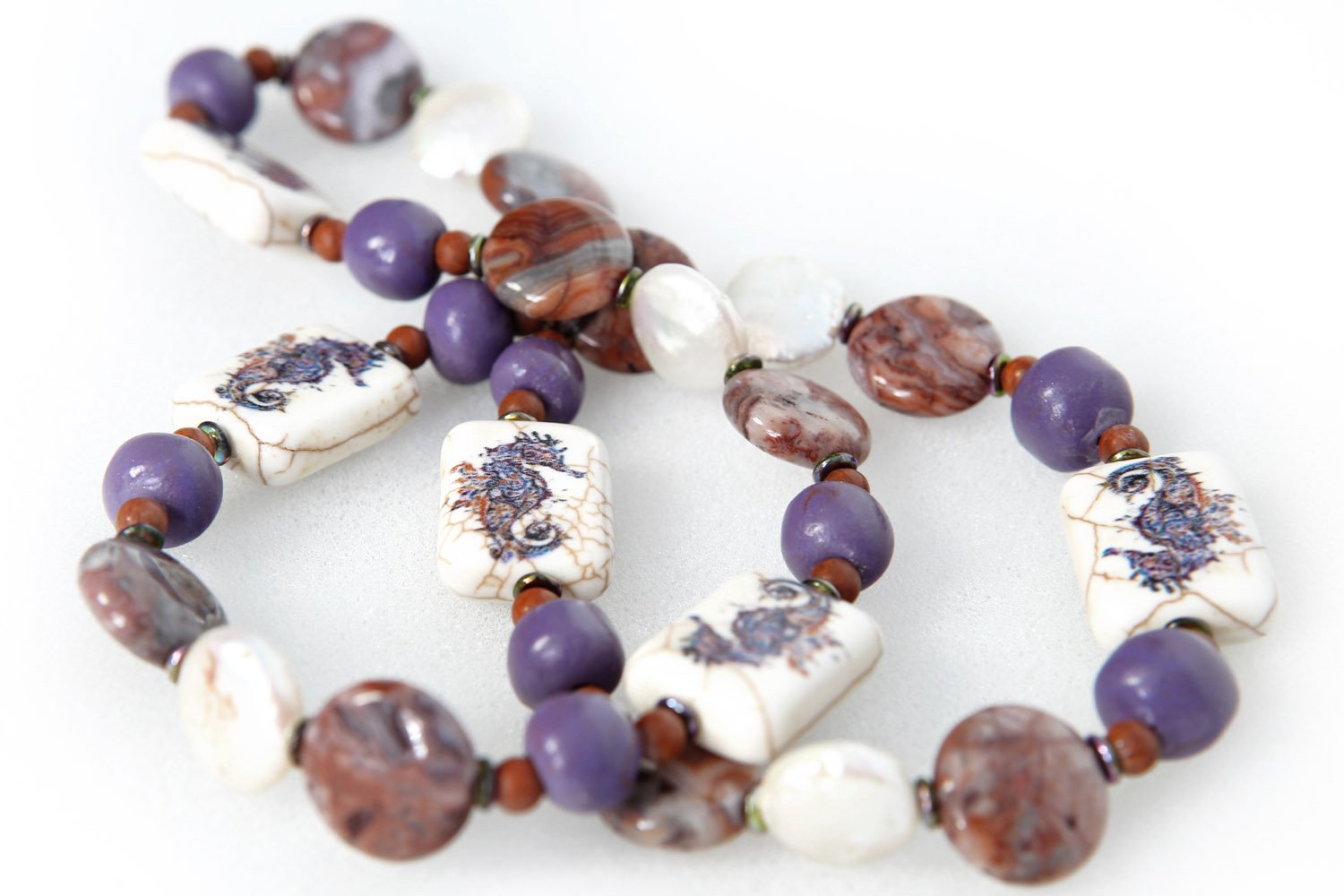 Elegant Seahorse Necklace with Natural Jasper & Pearl - Perfect for Beach Weddings, Boho Jewelry & Gift Ideas