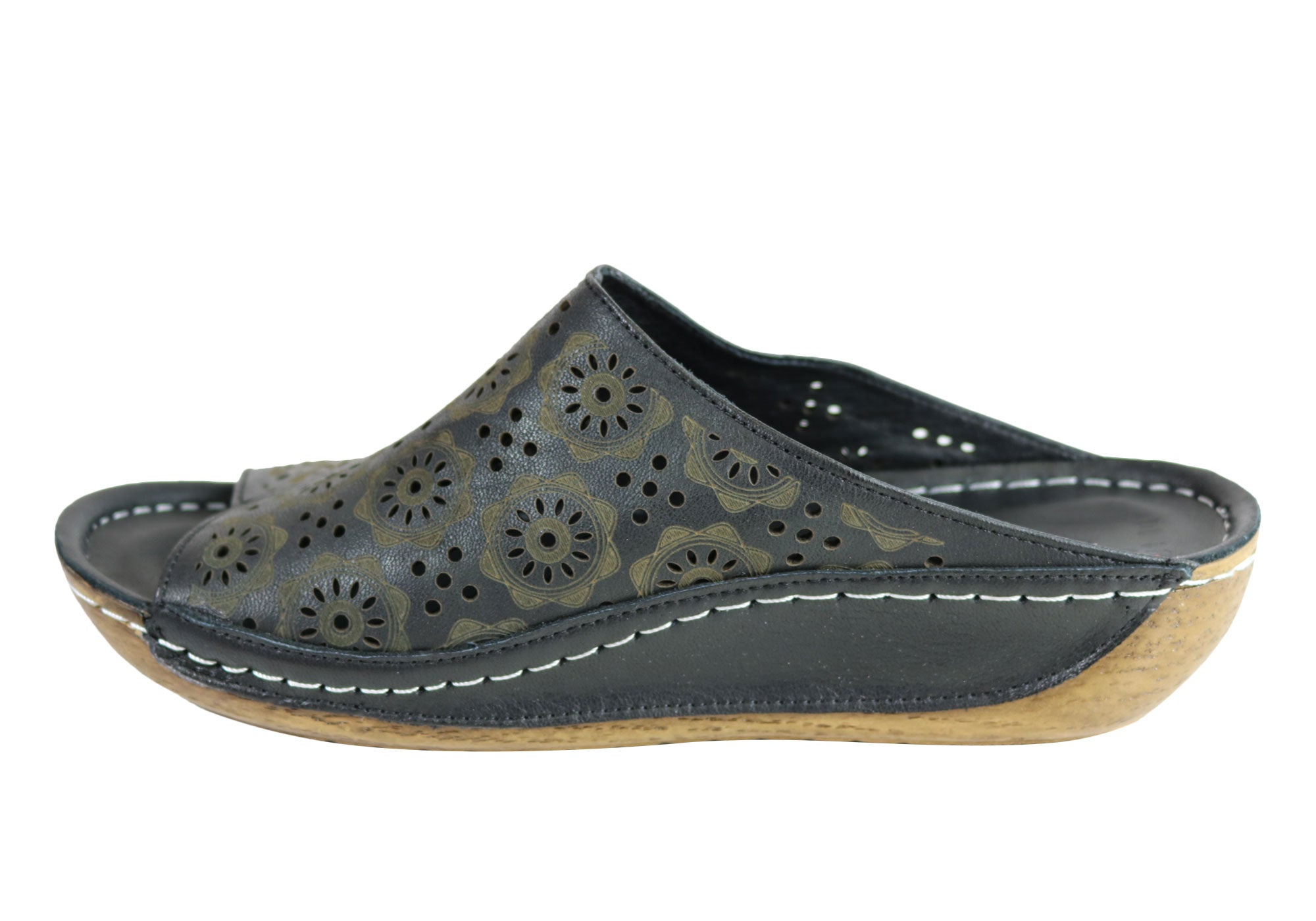 Orizonte Lisa Women's European Leather Comfort Low Wedge Slide Sandals - Stylish & Comfortable Summer Shoes for Beach, Vacation & Casual Wear