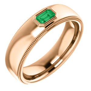 14KT Gold Men's Emerald Ring - 3/10 CT Bezel Set Wedding Band for Engagement, Anniversary & Special Occasions