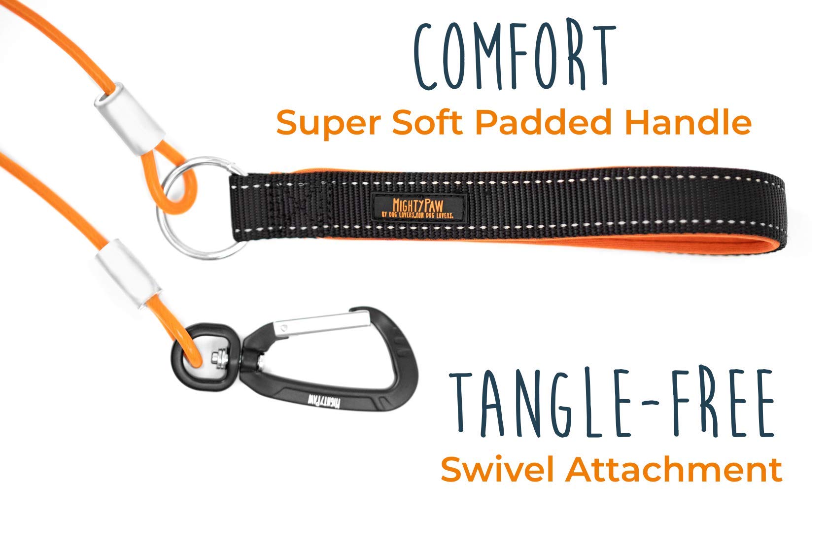 Mighty Paw Chew Proof Metal Cable Dog Leash - 6ft Braided Cord with Padded Handle for Large Dogs & Teething Puppies - Anti Biting Durable Leash (Orange) - Perfect for Walking, Training & Aggressive Chewers