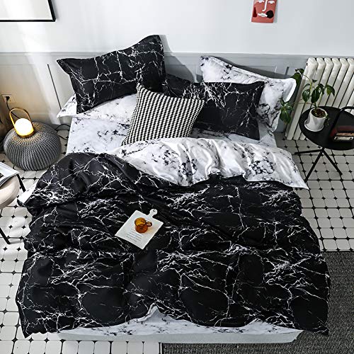 Premium MAG Black Marble 3-Piece Comforter Set Full/Queen Size - Modern Geometric Pattern Ultra-Soft Microfiber Bedding Collection for Cozy Bedroom Decor | Perfect for Master Bedroom, Guest Room & Dormitory