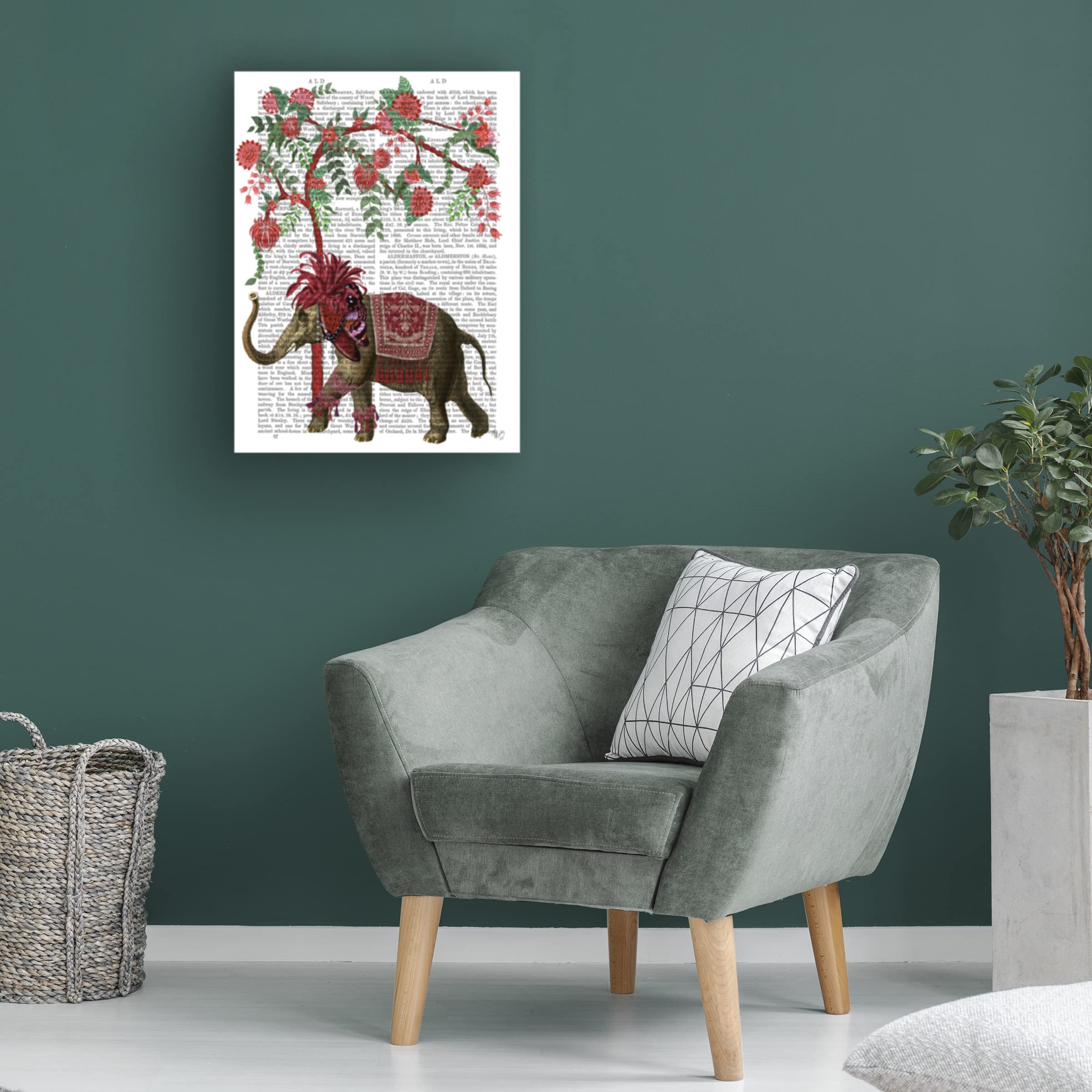 Trademark Fine Art 'Niraj Elephant Red Tree' Canvas Wall Art Print by Fab Funky - Modern Home Decor for Living Room, Bedroom & Office