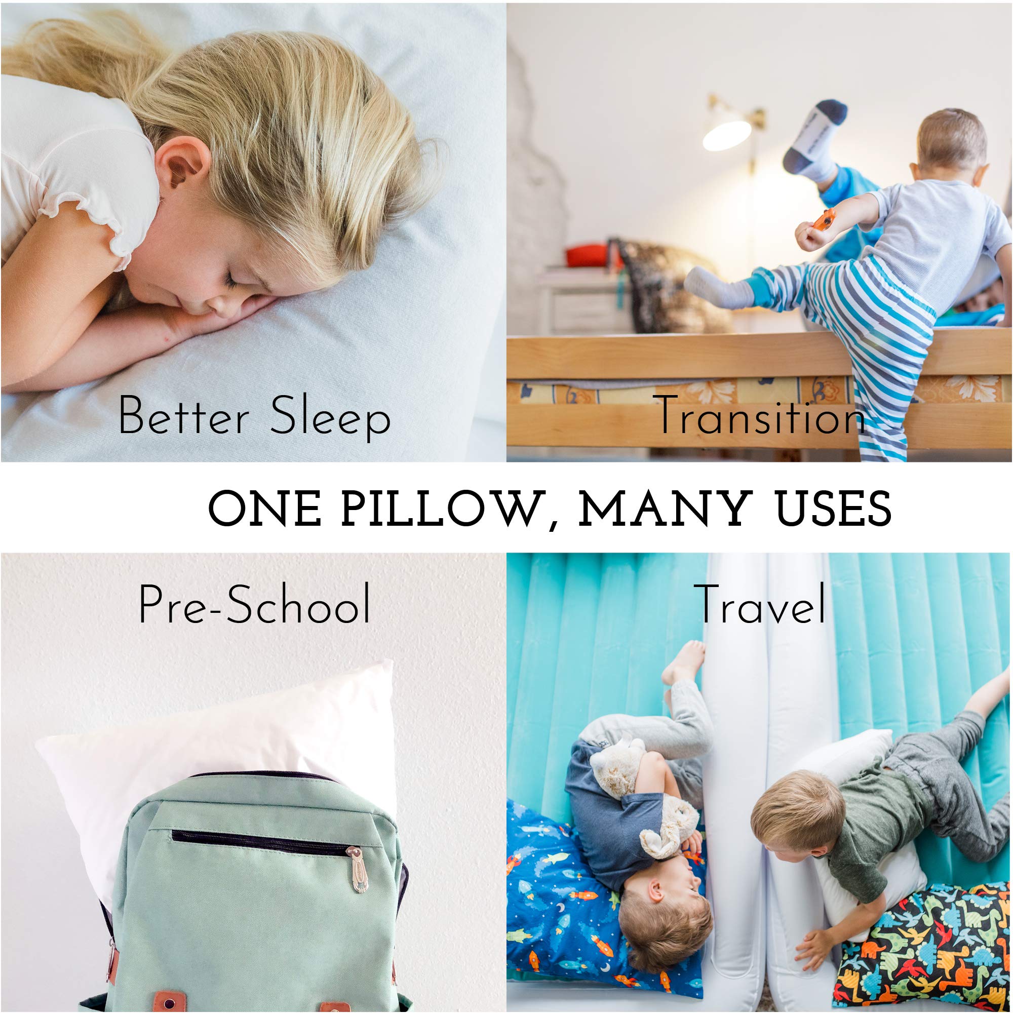 Little Sleepy Head Toddler Pillow with Pillowcase 13x18 - Best Ergonomic Kids Pillow for Neck Support - Breathable Cotton Toddler Sleeping Pillow with Washable Cover - Perfect for Nursery, Daycare & Travel (White)