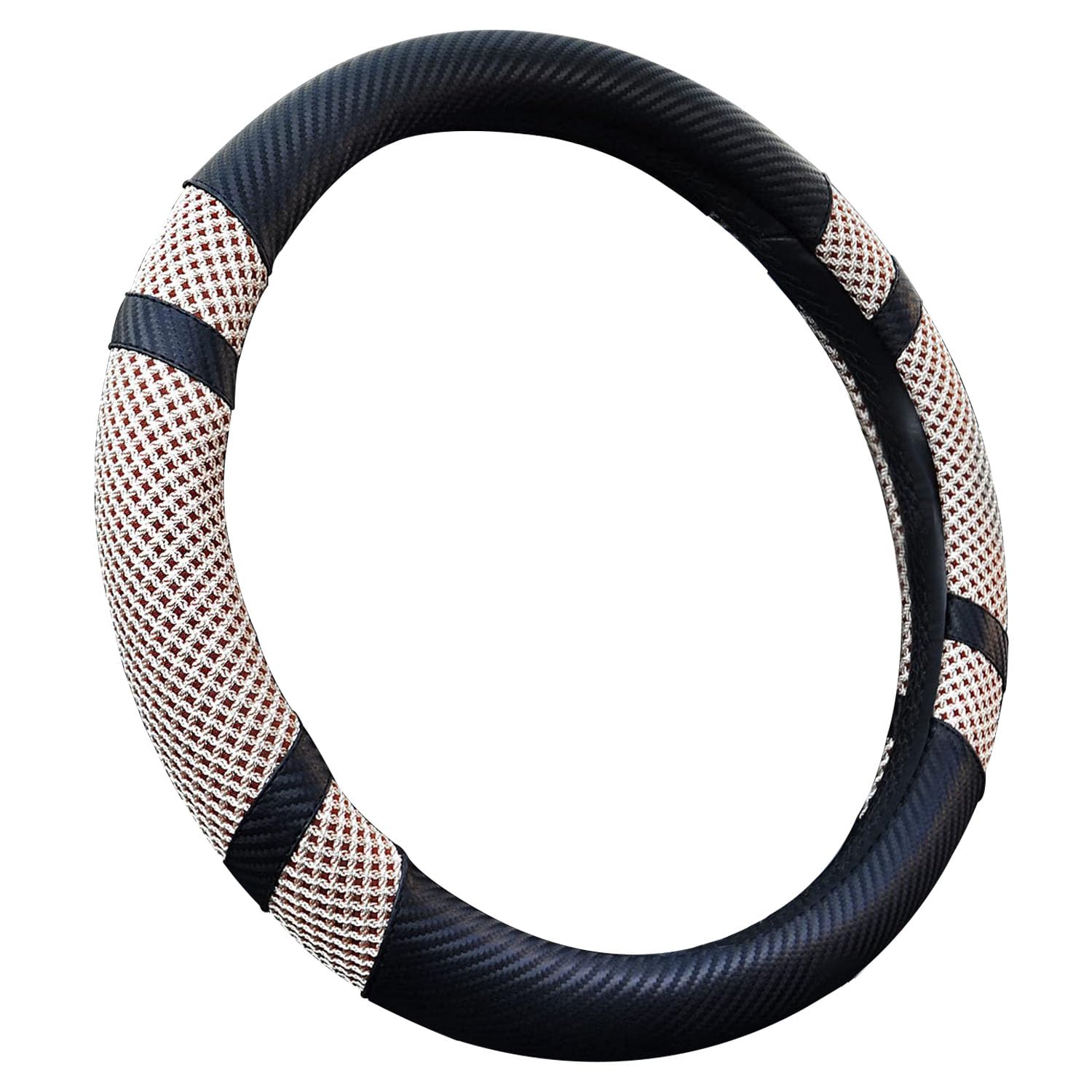 BOKIN Carbon Fiber Steering Wheel Cover - Universal 14.5-15 Inch, Microfiber Leather Car Accessory, Breathable Ice Silk Wheel Protector for Summer Cooling & Winter Warmth - Perfect for Daily Commute, Road Trips & Luxury Car Interiors