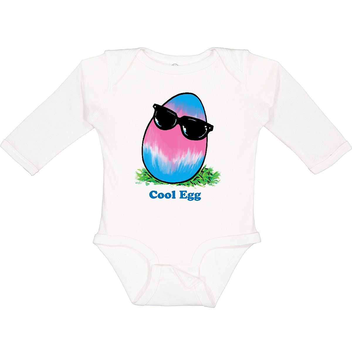 Inktastic Easter Pink and Blue Cool Egg with Sunglasses Baby Long Sleeve Creeper - Cute Holiday Outfit for Easter Photos & Spring Celebrations