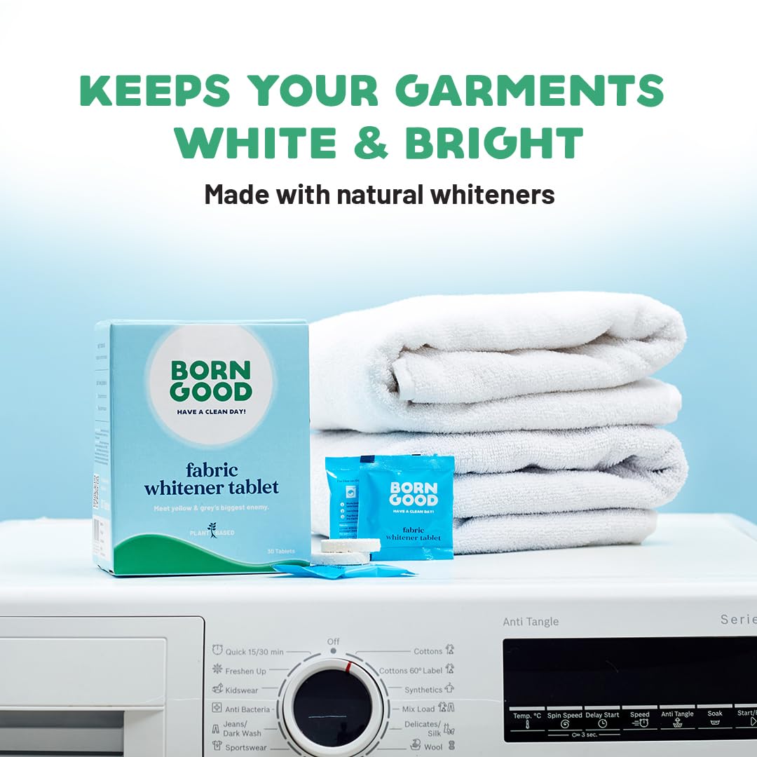 Born Good Fabric Whitening Tablets - Plant-Based, Non-Toxic & Baby Safe | No Measuring, No Spillage | 30 Count for Machine Wash | Brighten Clothes, Diapers & Delicates | Eco-Friendly Laundry Solution for Families
