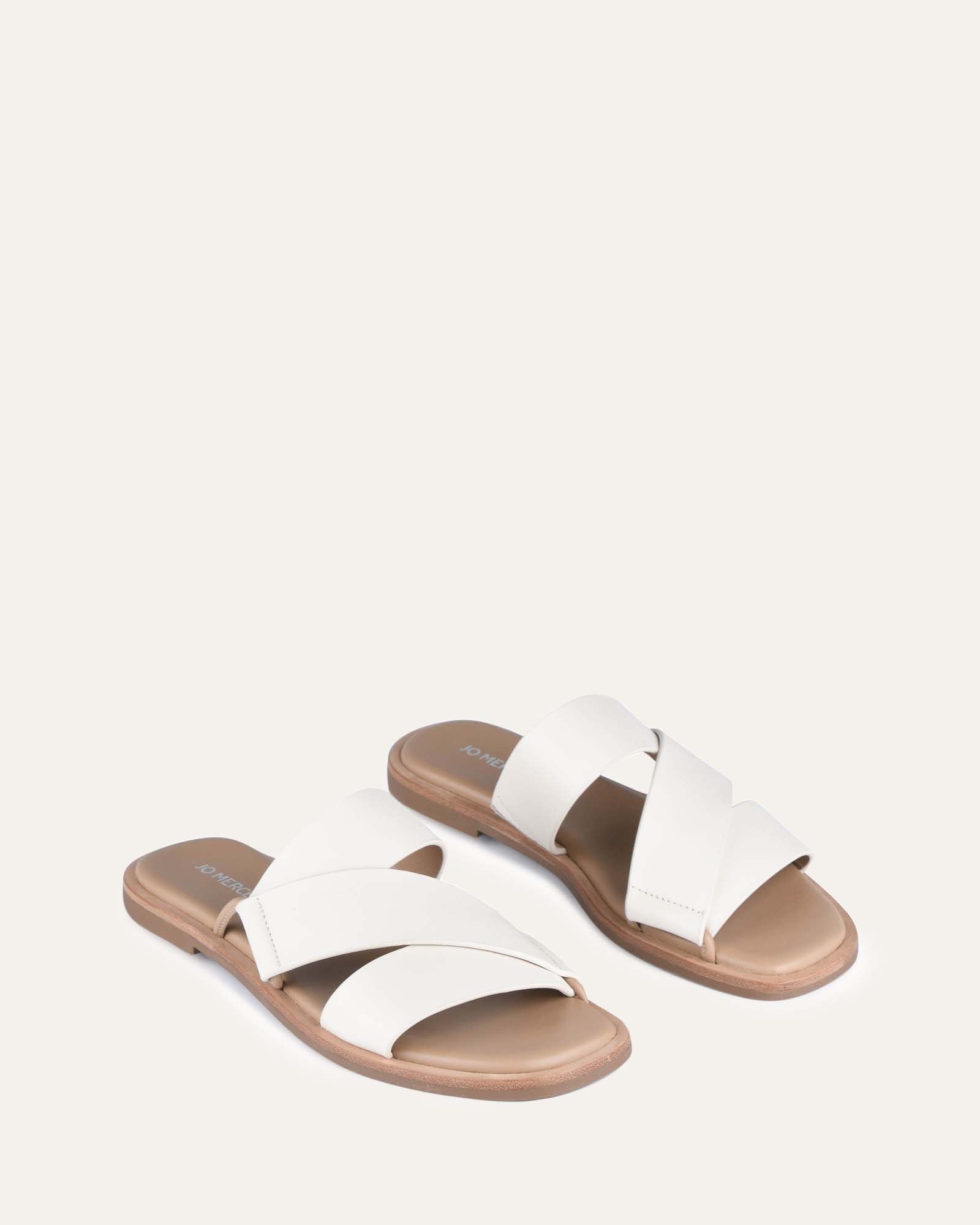 Shelby Flat Slides - Off White Leather Comfortable Sandals for Women | Casual Summer Shoes for Beach, Pool & Outdoor Wear