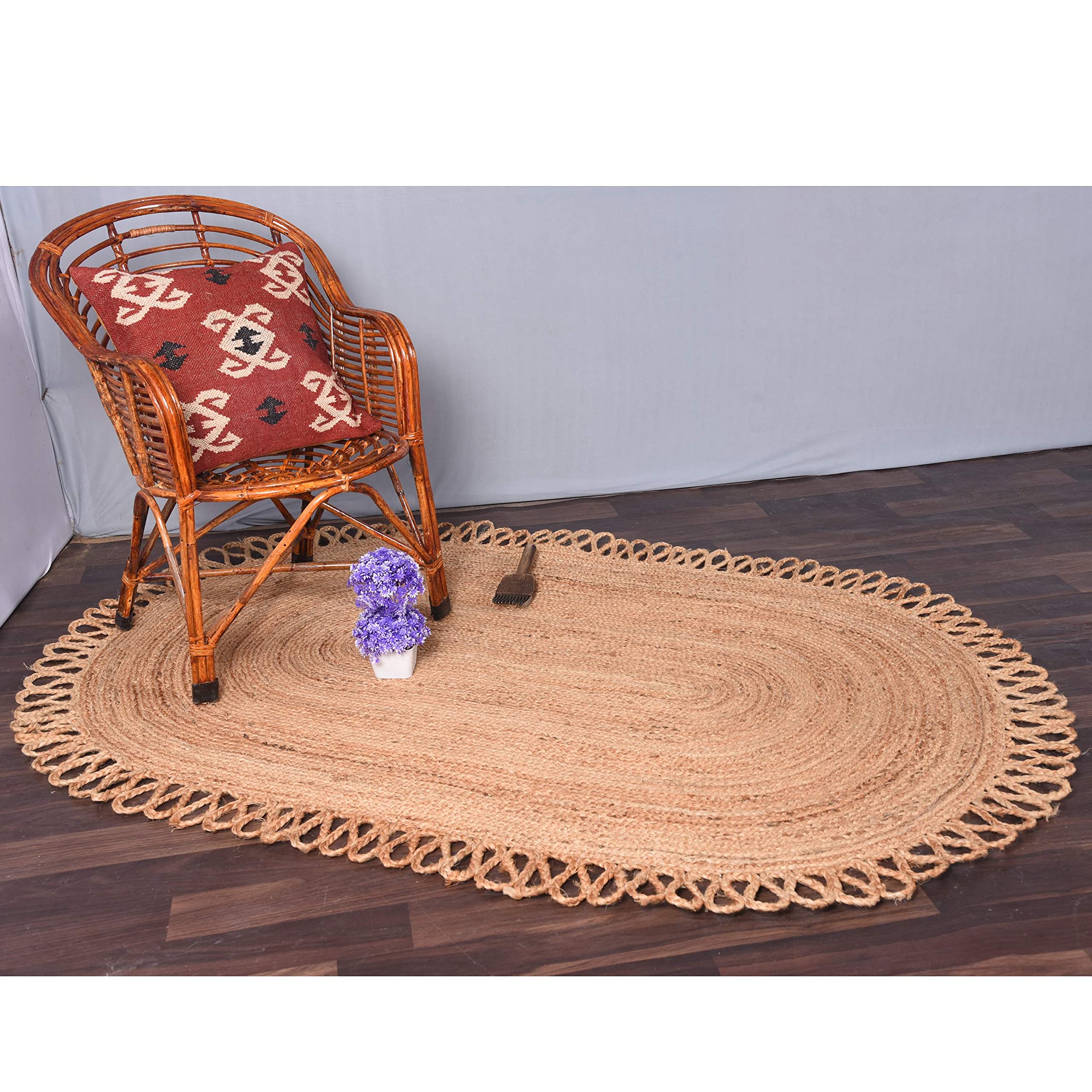 Handmade Indian Jute Rug - Natural Braided Bohemian Floor Mat - Custom Sizes Available - Perfect for Boho Living Room, Bedroom or Nursery Decor