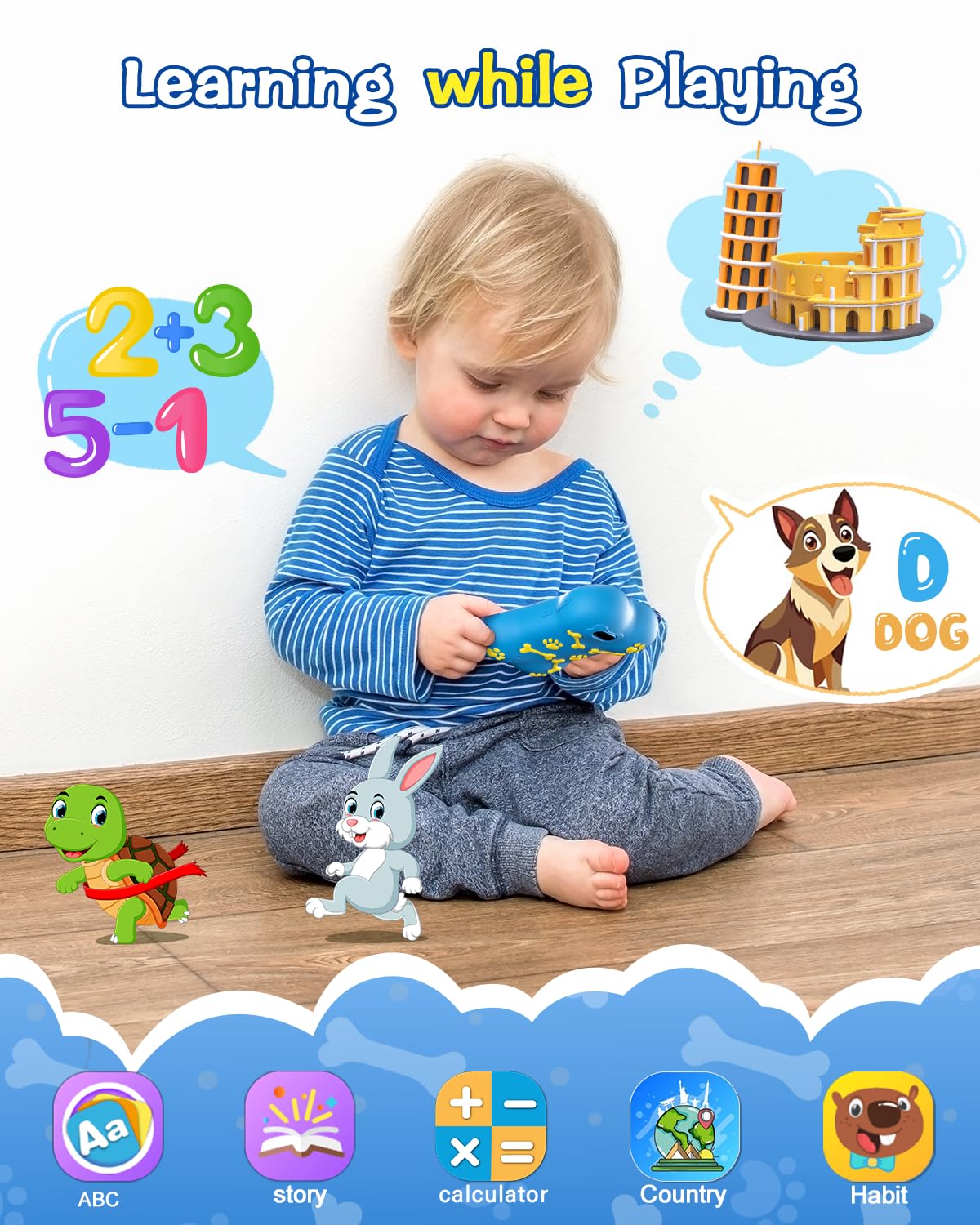 Kids Smart Phone Toy - 2.8'' Touchscreen HD Dual Camera Learning Phone for Toddlers | MP3 Player, Educational Games, 8GB Memory | Perfect Gift for Boys & Girls (Blue) - Ideal for Pretend Play, Early Learning & Travel Entertainment