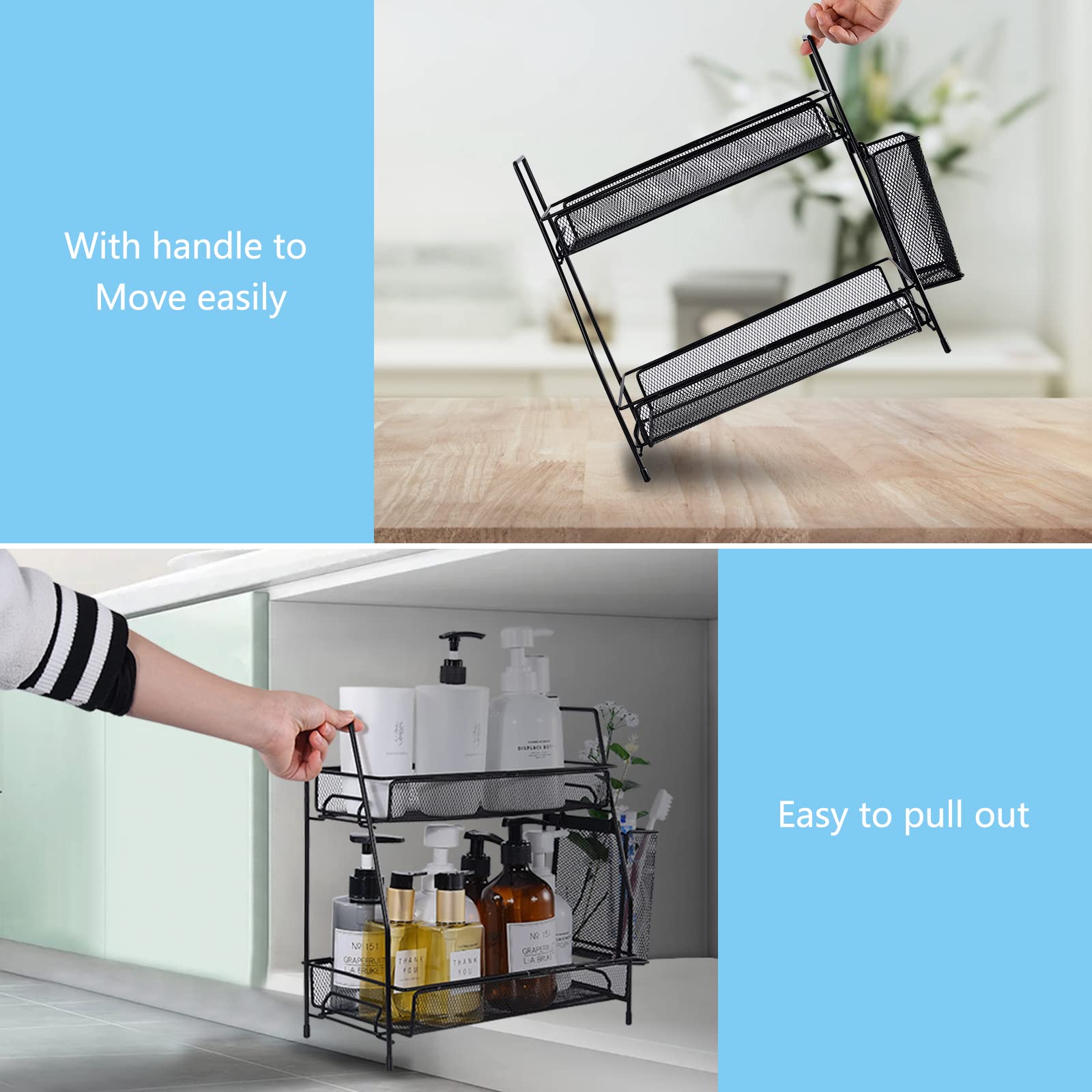 LEMIKKLE Black Countertop Organizer - Multi-Purpose Bathroom, Bedroom & Kitchen Storage Shelf with Small Baskets | Perfect for Organizing Cosmetics, Spices & Small Items