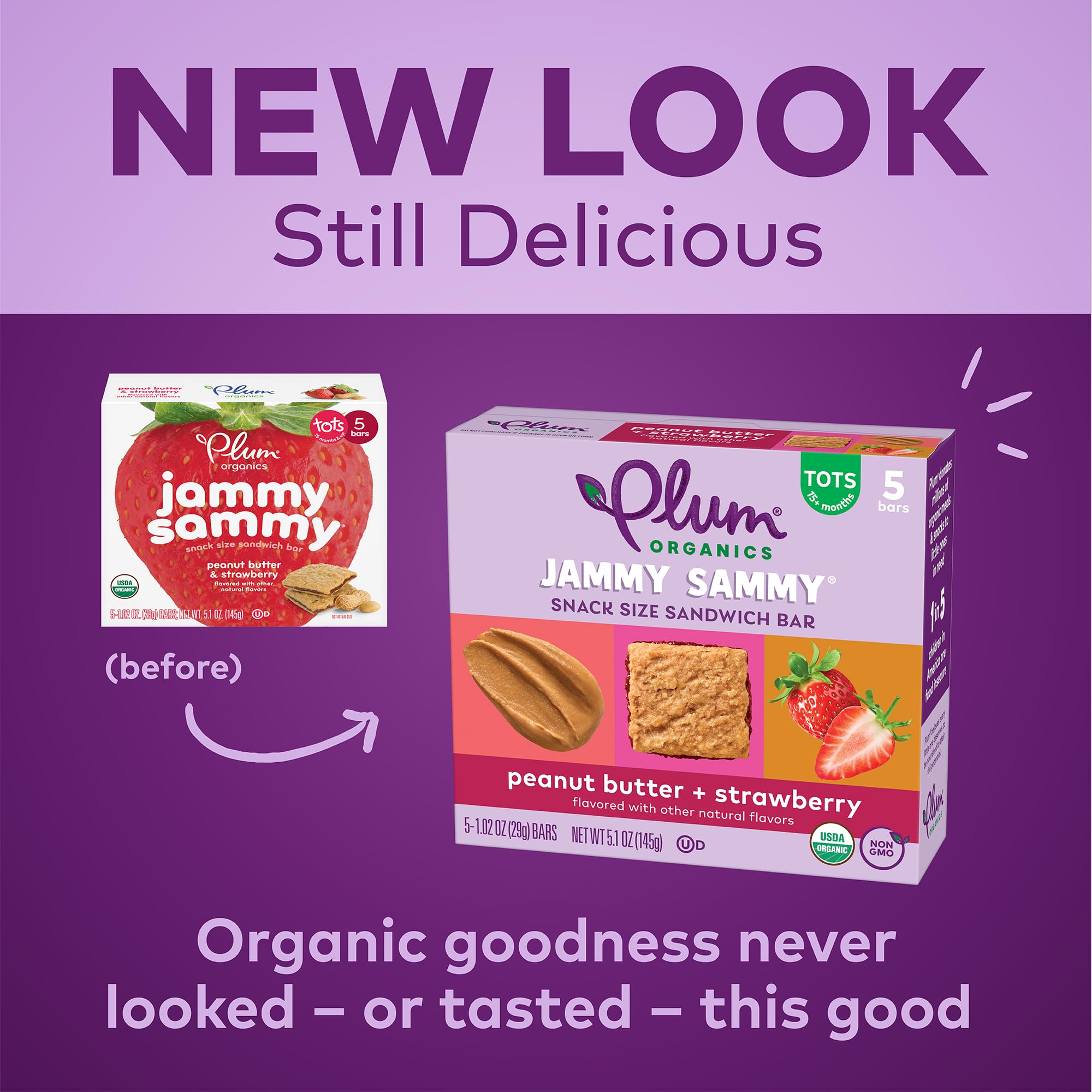 Organic Peanut Butter Strawberry Jammy Sammy Bars - Pack of 30 for Toddler Snacks & On-the-Go