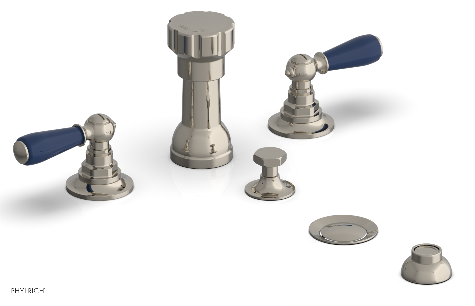 Jamestown 4-Hole Bidet Faucet Set with Lever Handles & Navy Blue Accents - 165 61 - Perfect for Modern Bathroom Renovations and Luxury Home Upgrades