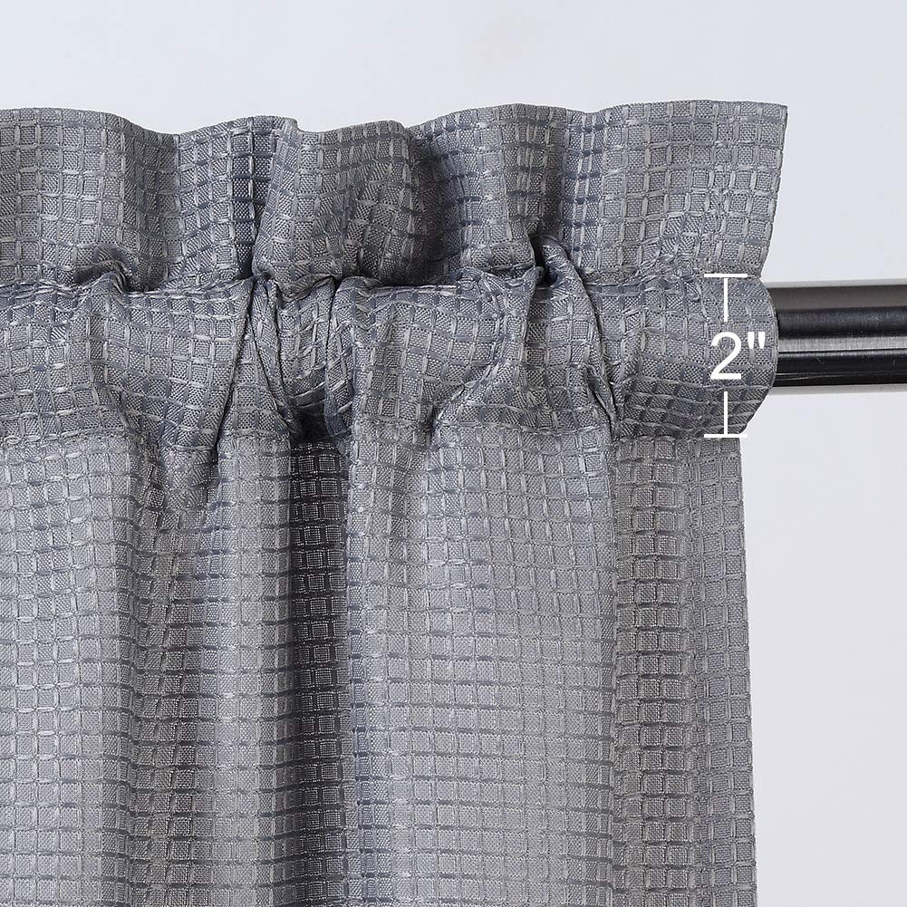 CAROMIO Grey Waffle Woven Kitchen Curtains - 30 Inch Textured Short Tier Window Treatment for Bathroom, Cafe & Farmhouse Style Decor | Perfect for Kitchen Windows, Small Bathrooms & Coffee Shops