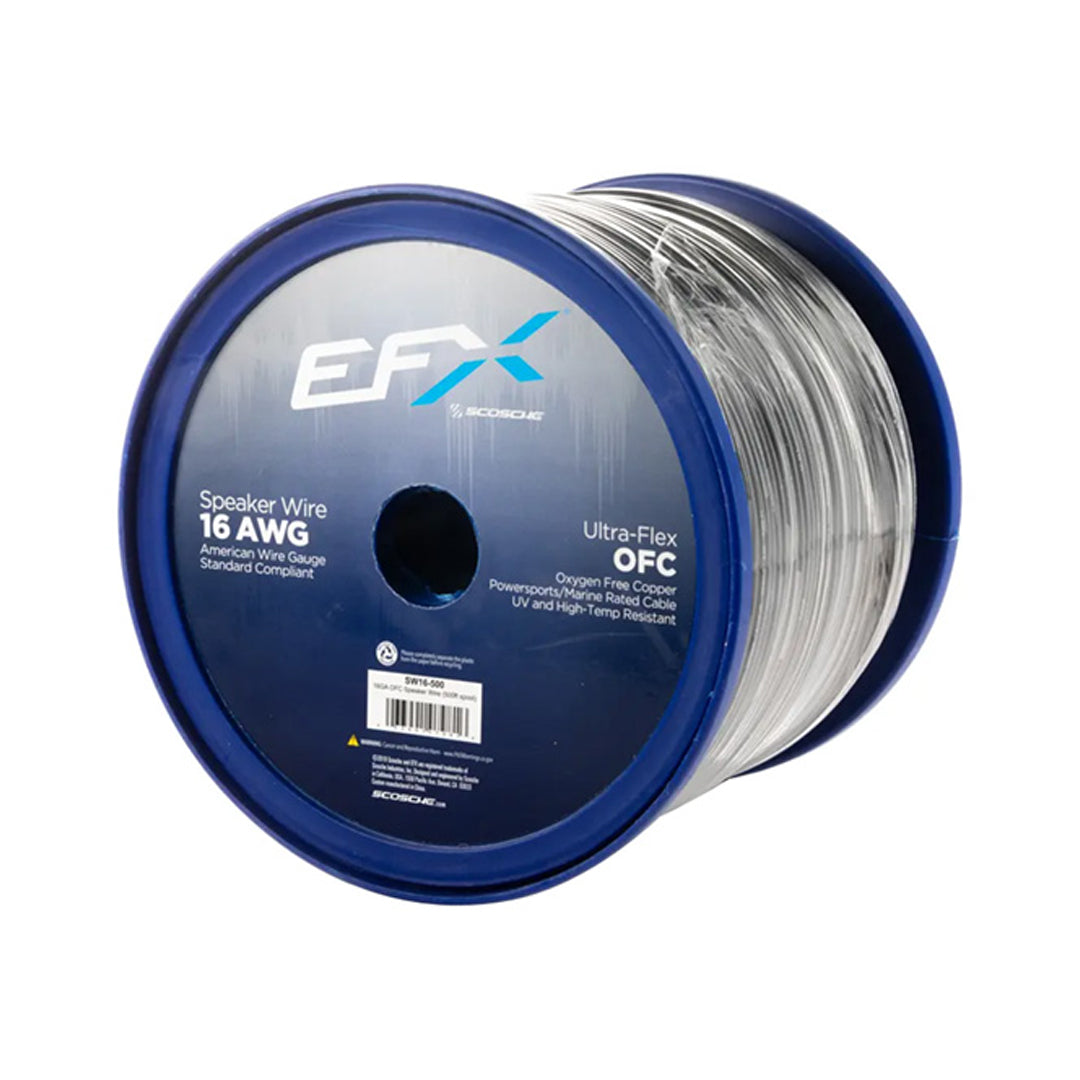 EFX by Scosche SW16 500ft 16 Gauge OFC Speaker Wire - Premium Oxygen-Free Copper Audio Cable for Car Stereo, Home Theater & Professional Sound Systems (500ft Spool)