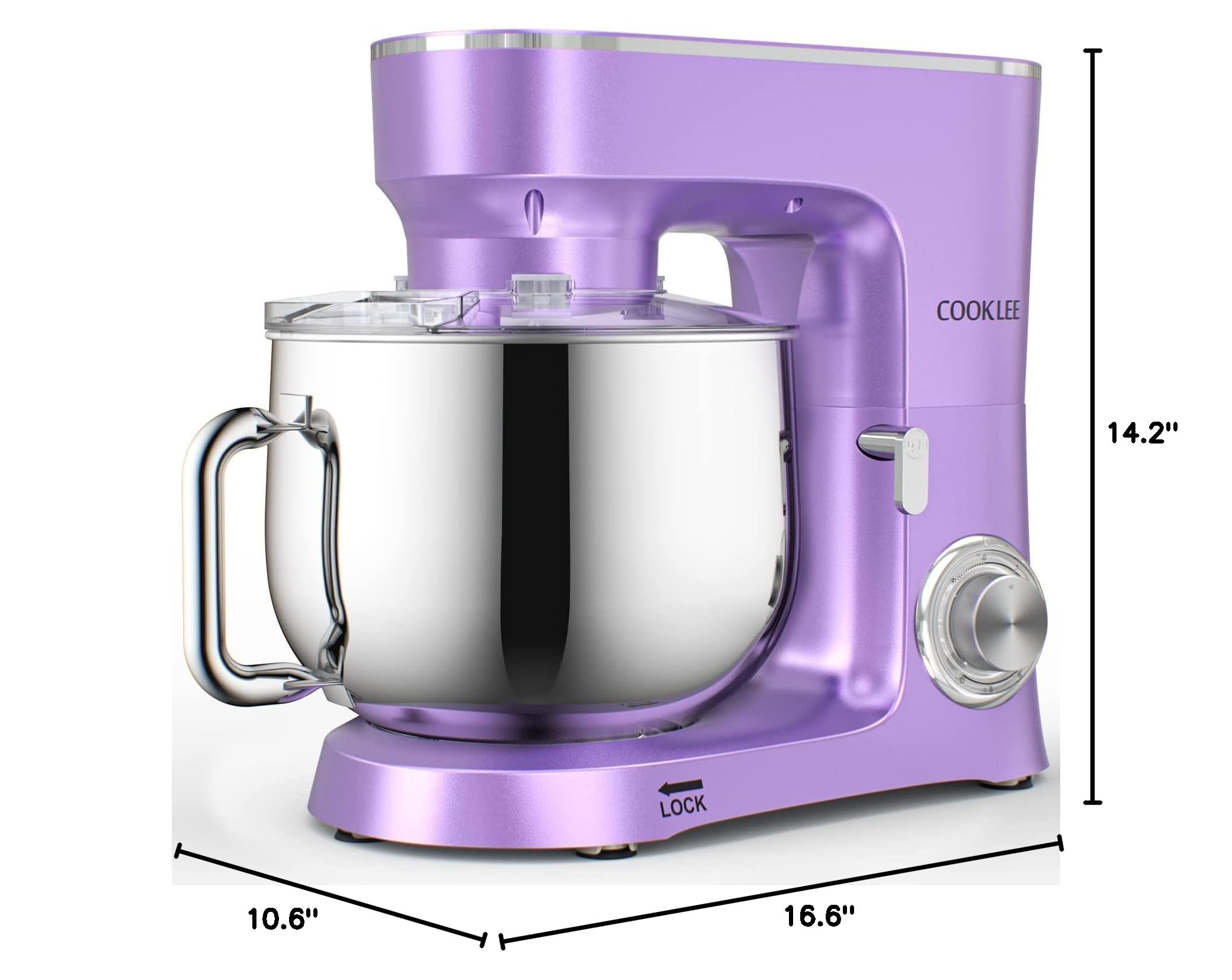 COOKLEE 9.5 Qt 660W Stand Mixer - 10-Speed Electric Kitchen Mixer with Dishwasher-Safe Dough Hook, Flat Beater & Wire Whip Attachments - Perfect for Baking Cakes, Cookies, Bread & Dough - Lavender