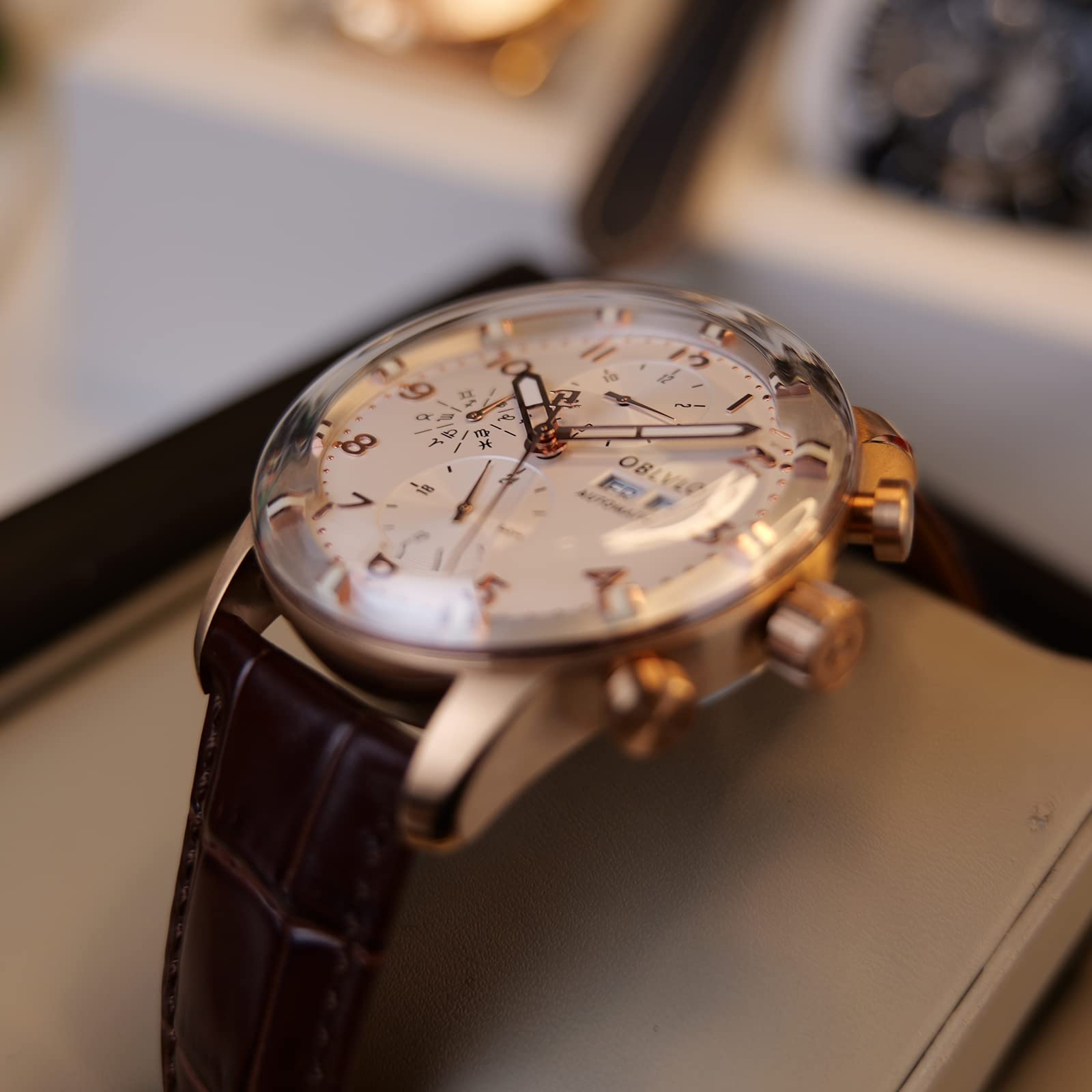 IM-MUT Men's Automatic Luminous Wrist Watch - Multifunction Mechanical Waterproof Watch with Leather Strap - Perfect for Business, Casual & Outdoor Activities